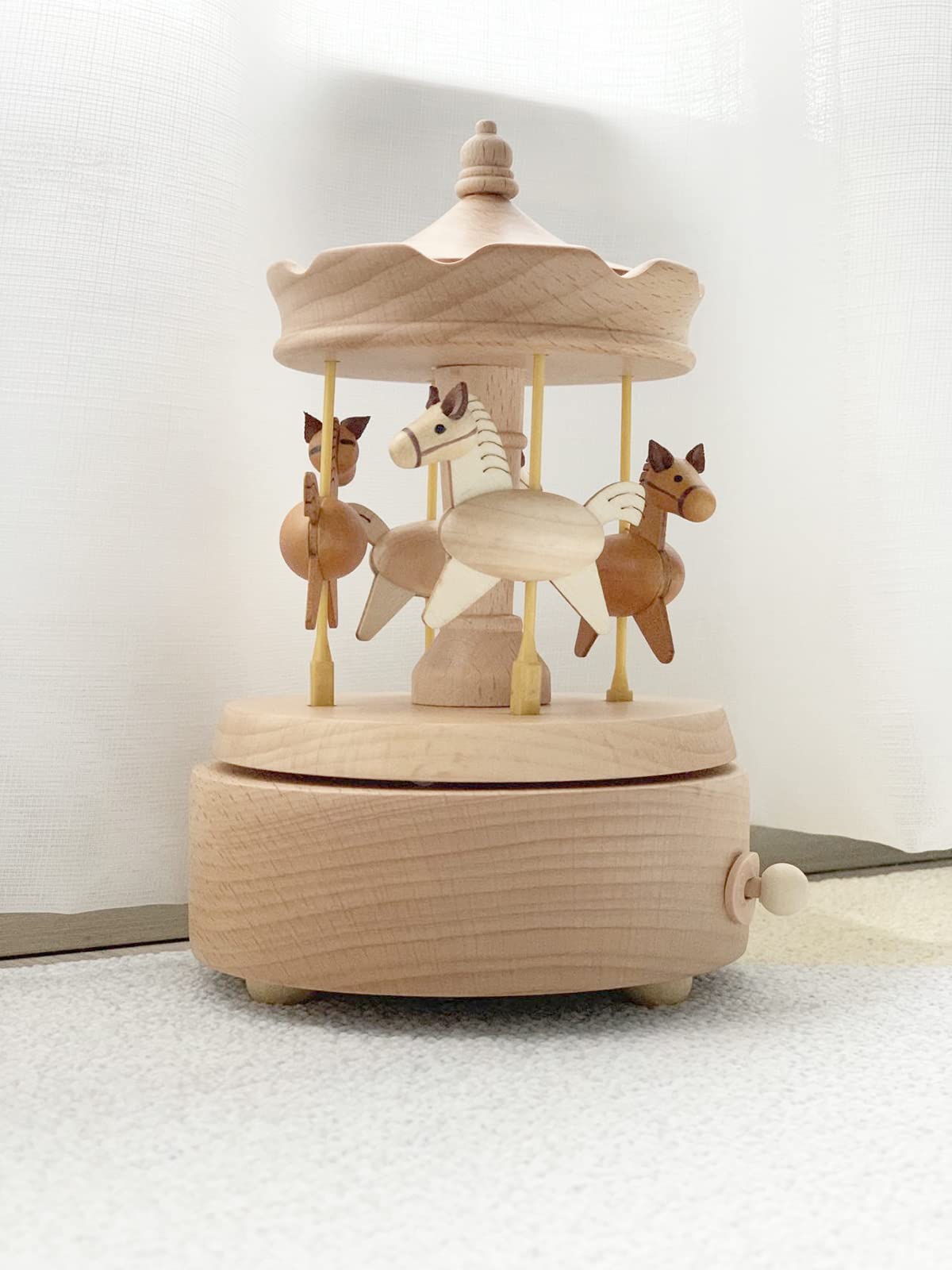 Wooden Carousel Music Box with Handcrafted Horse - Elegant Christmas & Birthday Gift for Girls & Women - Battery-Free Home Decor for Bedroom, Nursery & Living Room