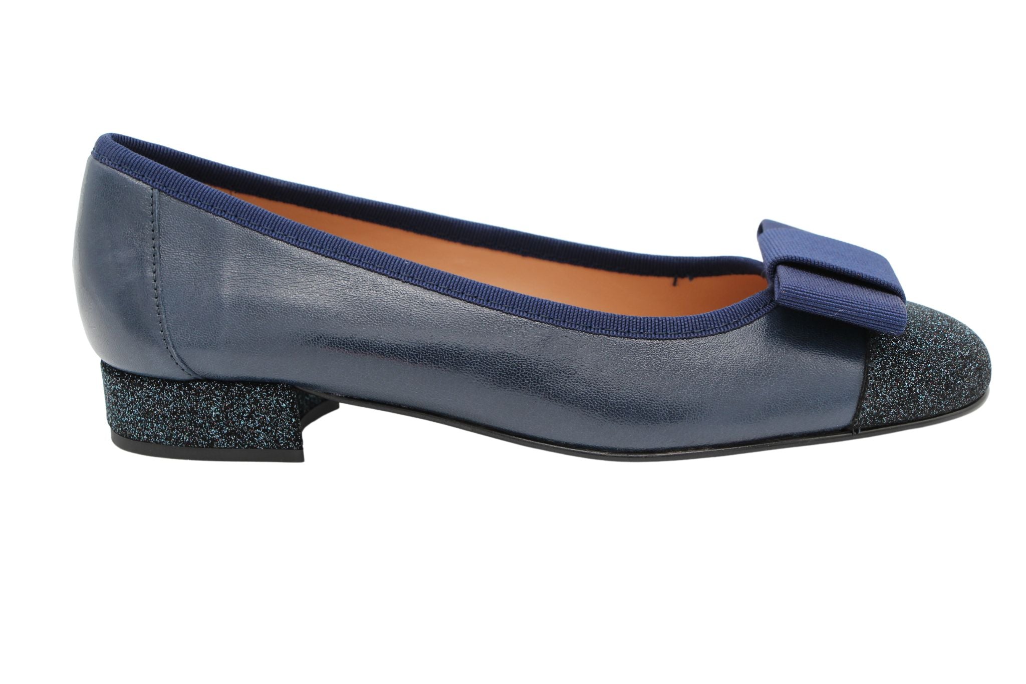 Fabucci Women's Navy Blue Leather Ballet Flats with Bow - Comfortable & Stylish Shoes for Work, Travel & Casual Outfits