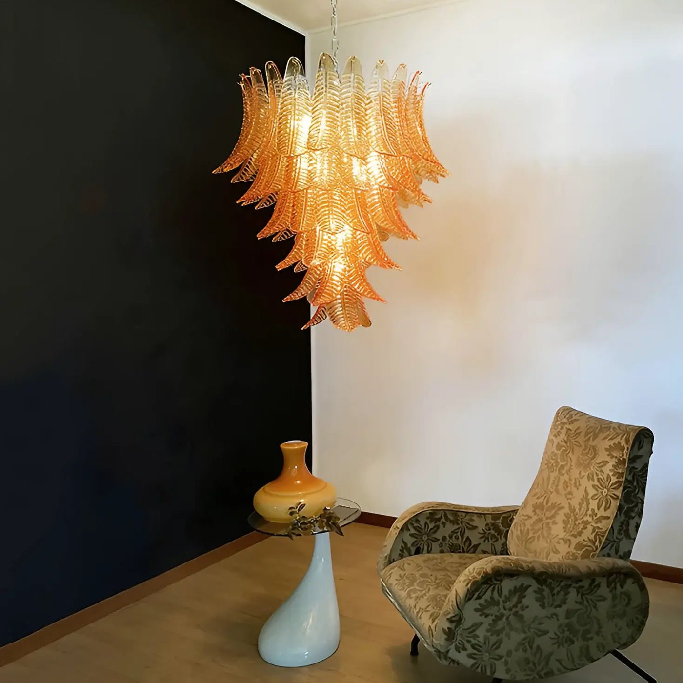 Elegant Amber Leaf Cascade Chandelier - Modern Crystal Ceiling Light Fixture for Dining Room, Living Room & Bedroom Decor