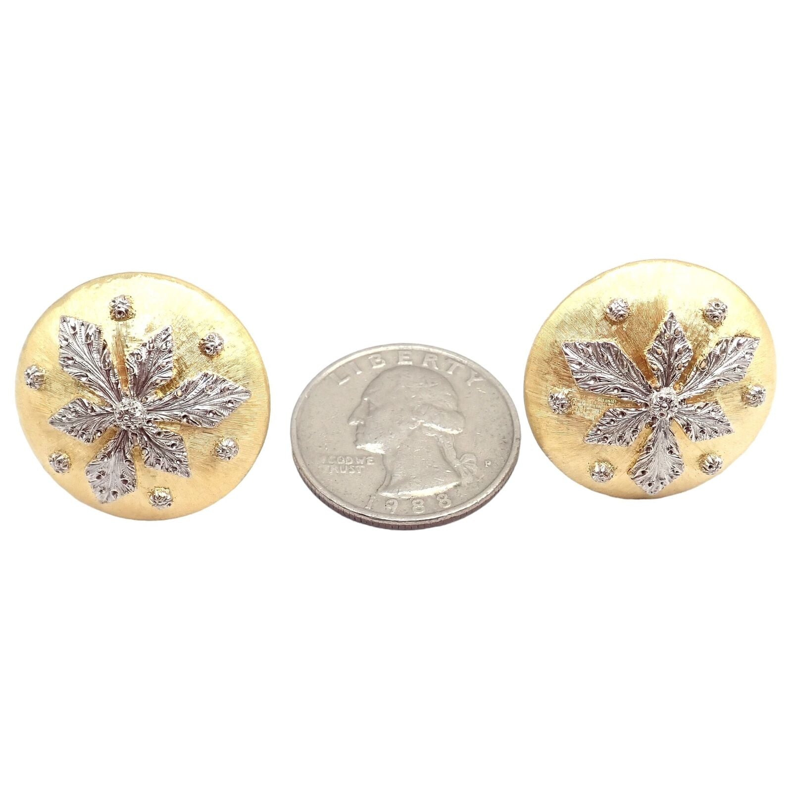 Vintage Mario Buccellati 18k Yellow & White Gold Geminato Large Button Earrings - Luxury Italian Jewelry for Women - Perfect for Weddings, Parties & Special Occasions