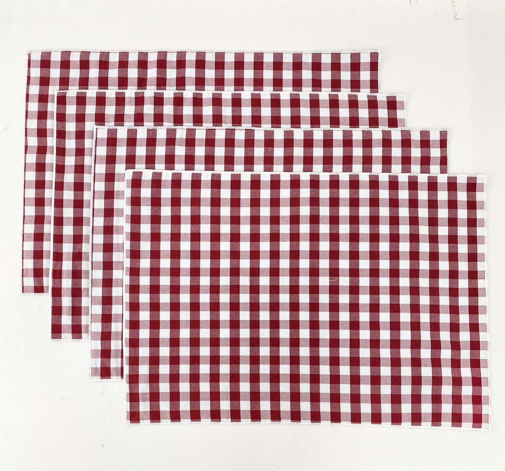 Fennco Styles Handmade Reversible Checkered Placemats Set of 4 - 14x20 Inch Farmhouse Table Mats for Dining, Kitchen, Banquet & Special Events | Rustic Red Checkered Design for Home Decor, Parties & Holiday Gatherings