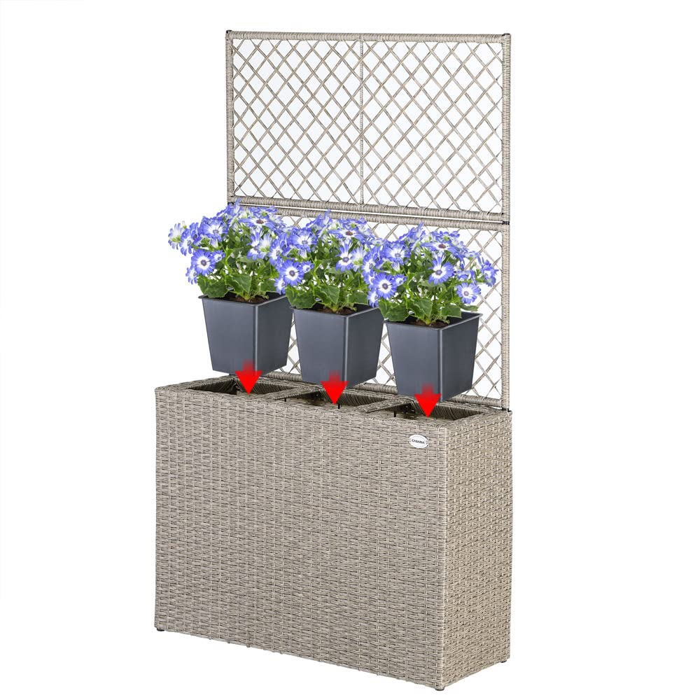 Casaria Cream Wicker Flower Pot Set of 3 with Trellis - 57.5