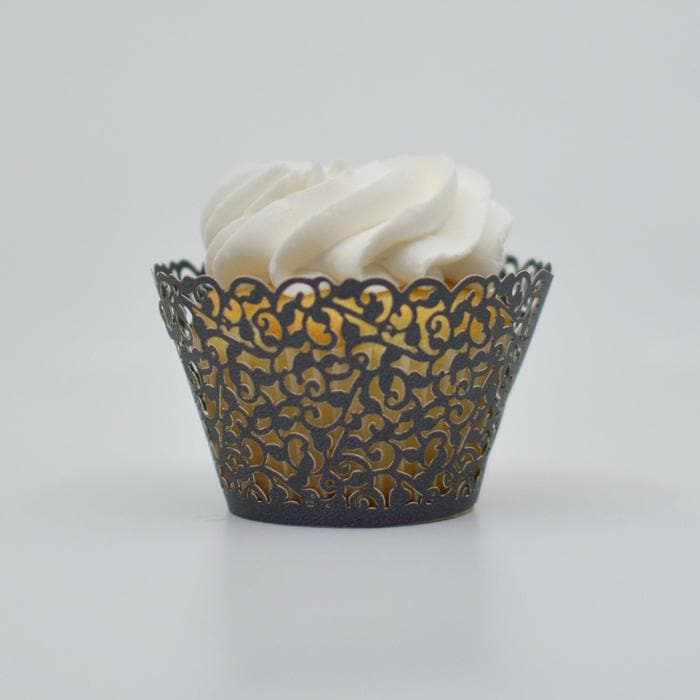 Premium Charcoal Black Lace Cupcake Wrappers & Liners - 25-Piece Set for Elegant Baking, Party Decorations & Wedding Desserts