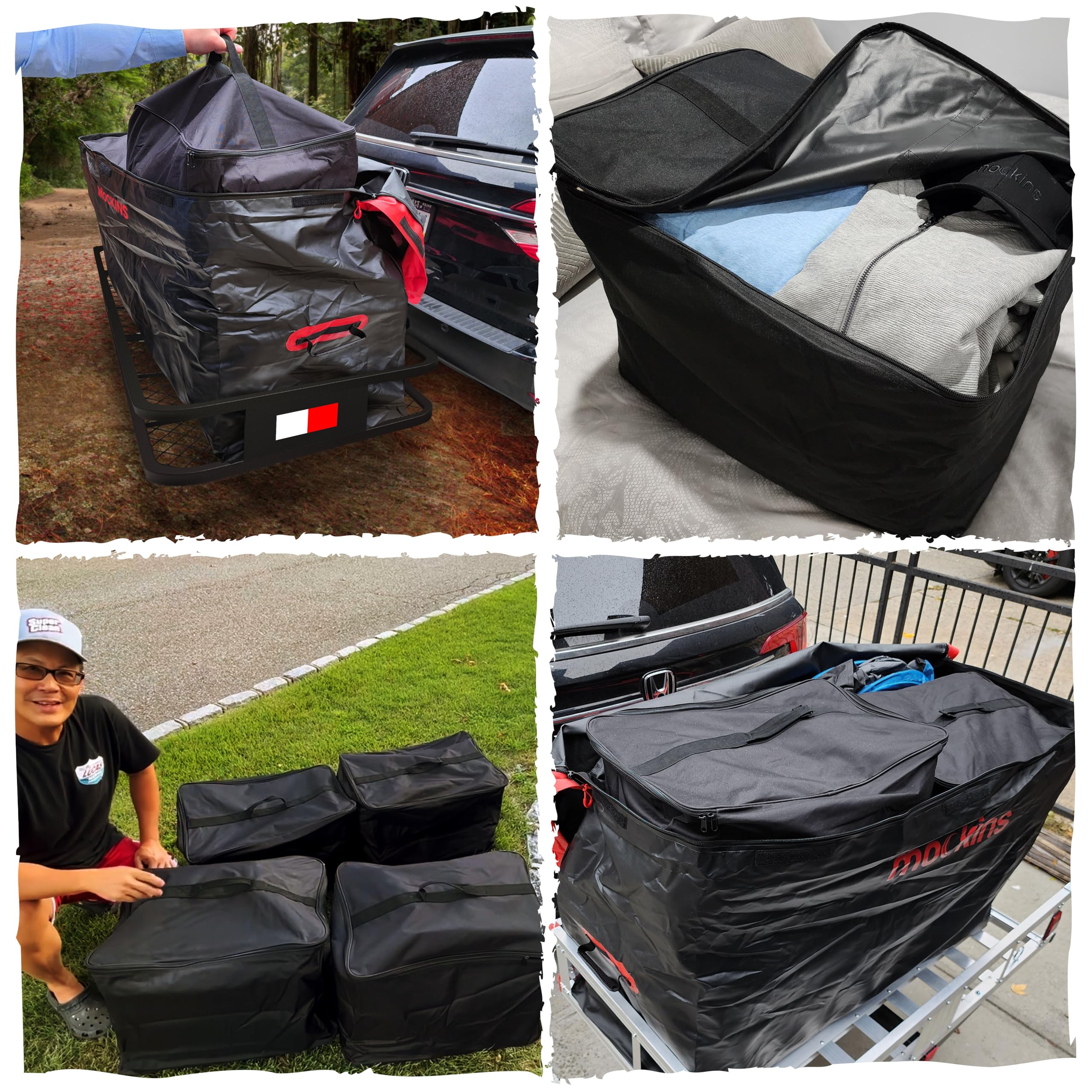 Mockins 15 Cu.Ft. Soft-Shell Trailer Hitch Cargo Carrier Bag with 4 Packing Cubes - 48x18x31 Inch Waterproof All-Weather Truck Bed Storage Bag for SUV, Pickup & Travel | Heavy-Duty Vinyl Construction with Buckle Straps & Lock | Perfect for Road Trips, Camping & Outdoor Adventures