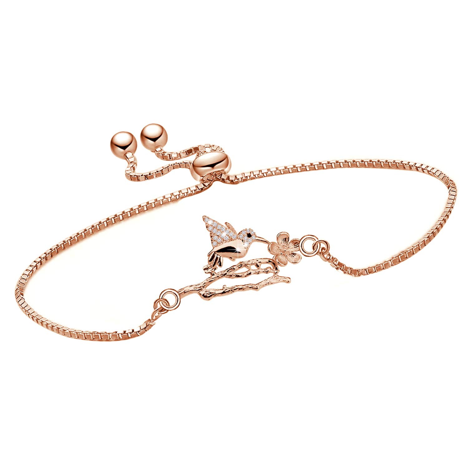 ENSIANTH Rose Gold Hummingbird Bracelet with Crystals - Elegant Bird Charm Jewelry for Women, Perfect Christmas Gift for Her - Ideal for Parties, Weddings & Everyday Wear