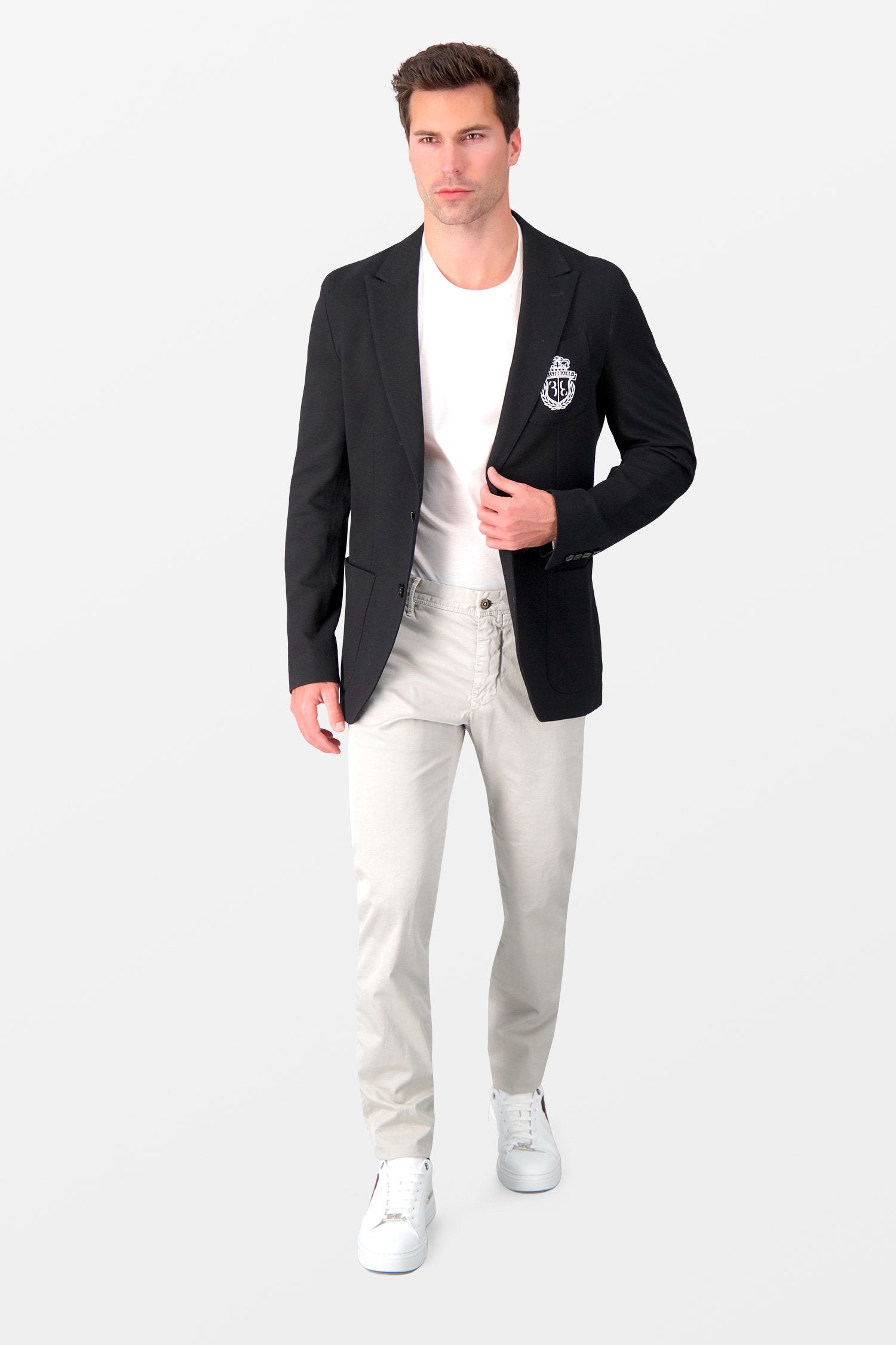 Billionaire Black & White Slim Fit Crest Blazer for Men - Premium Formal Business Suit Jacket - Perfect for Office, Wedding & Special Occasions