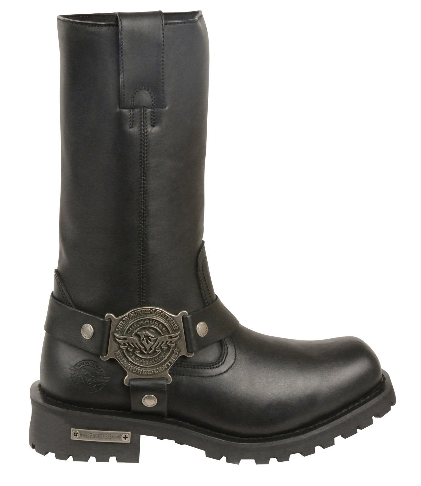 Milwaukee Leather Men's 11-Inch Classic Harness Boots - Square Toe Black Work Boots for Motorcycle Riding & Outdoor Work
