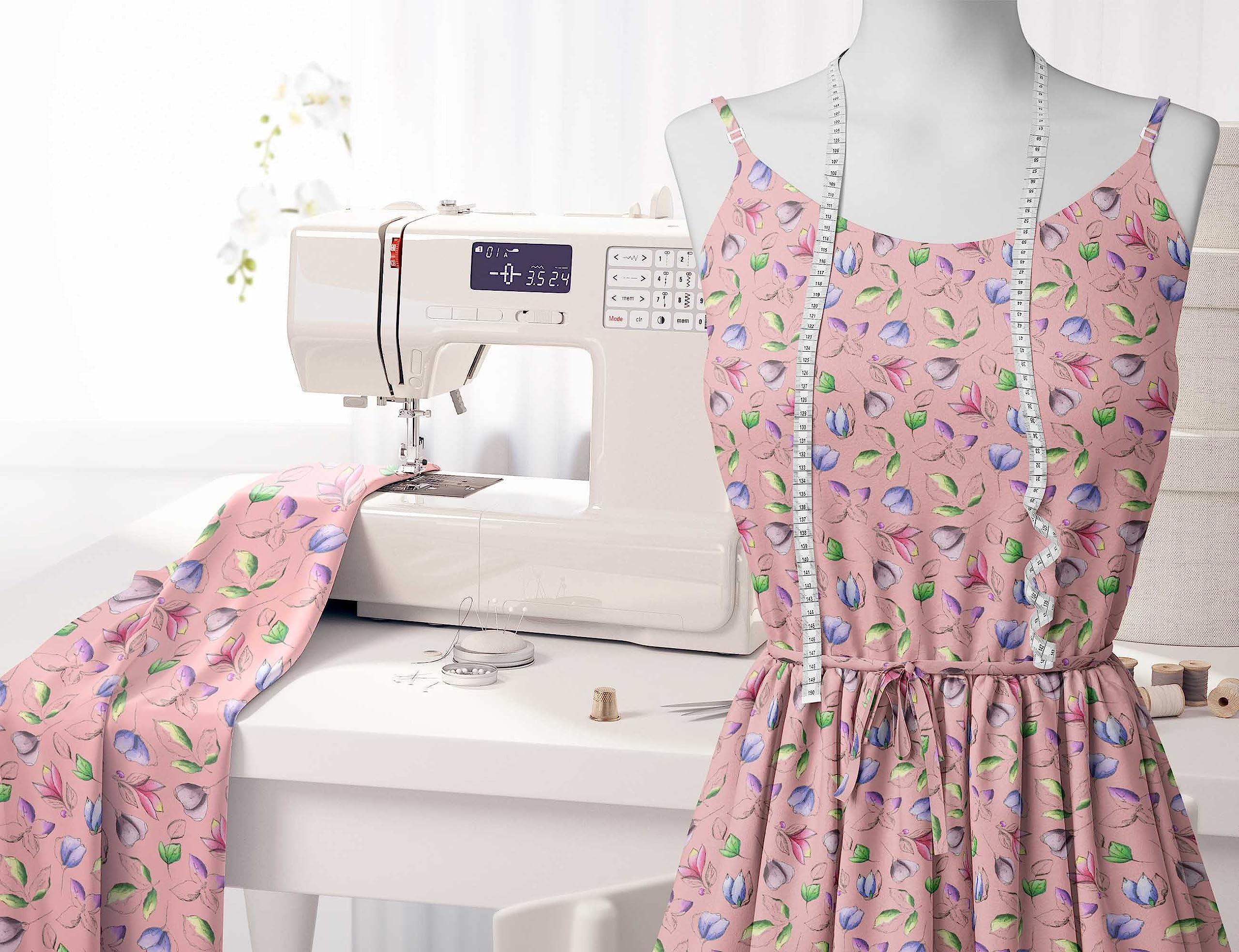 Soimoi Moss Georgette Pink Fabric by The Yard - 42 Inch Wide Artistic Leaf & Floral Printed Fabric for Dresses, Curtains & DIY Fashion Projects - Elegant & Trendy Home Decor & Crafting Material