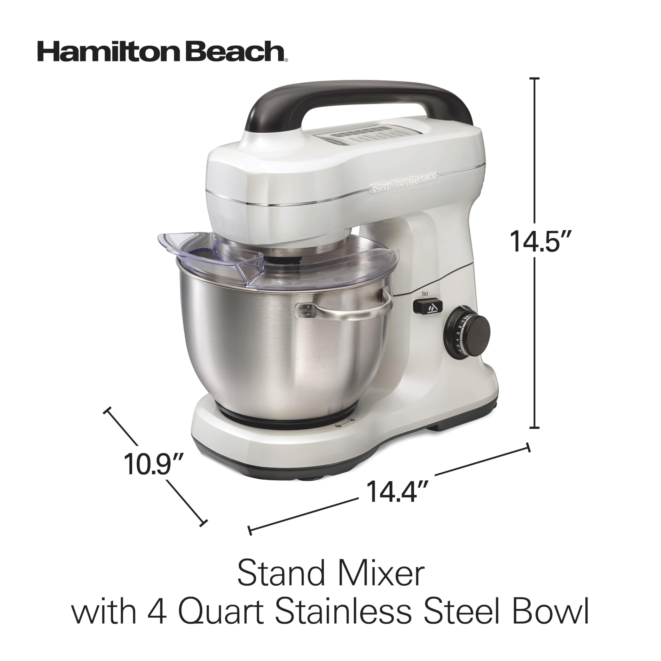 Hamilton Beach 4-Quart Electric Stand Mixer with Dough Hook, Flat Beater & Whisk - 7 Speed Settings & Splash Guard - Perfect for Baking Bread, Cookies & Cakes - White Kitchen Appliance