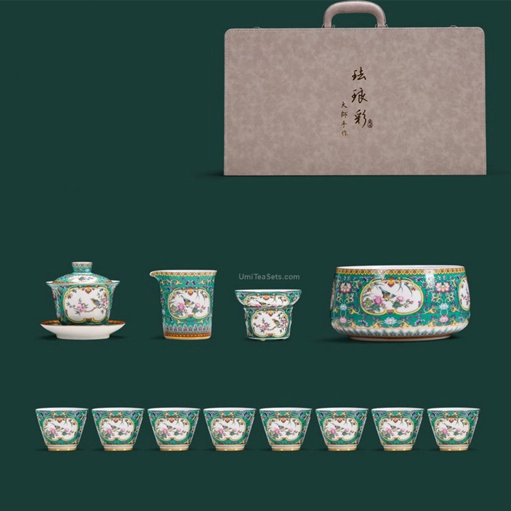 Premium Enamel Porcelain Tea Set - 4 Seasons Floral Design, 12-Piece Gift Box Set for Afternoon Tea, Home Decor & Special Occasions
