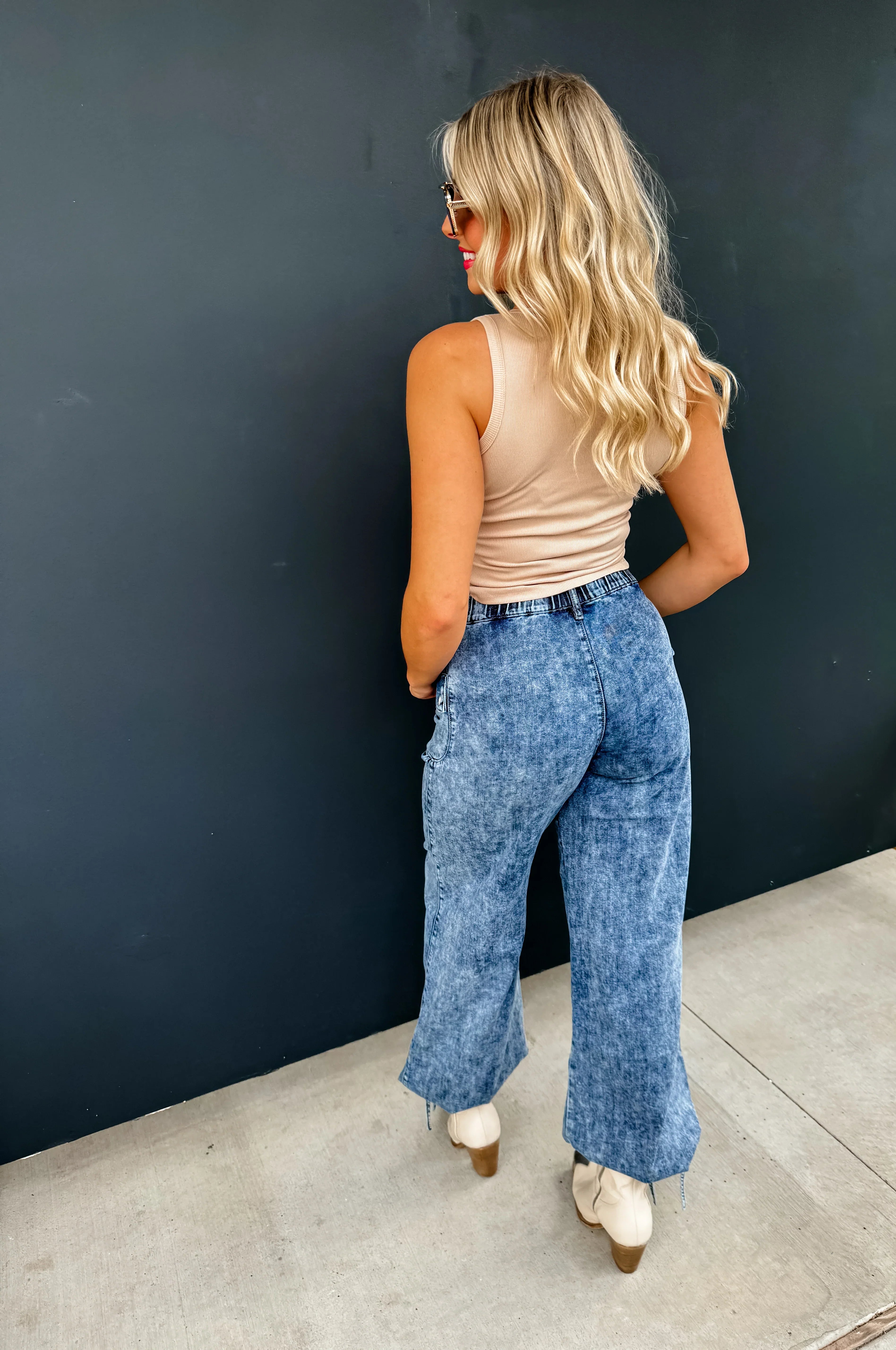 PREORDER: Charlie Cinch Hem Wide Leg Jeans - High Waist Stretch Denim Pants for Women | Casual & Chic Outfit for Everyday Wear