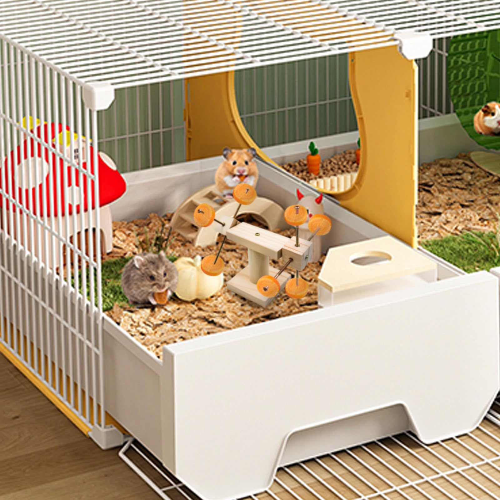 Wooden Rat Enrichment Toys - Interactive Spinning Treat Dispenser for Hamsters & Gerbils - Small Pet Exercise Toys for Cage Play