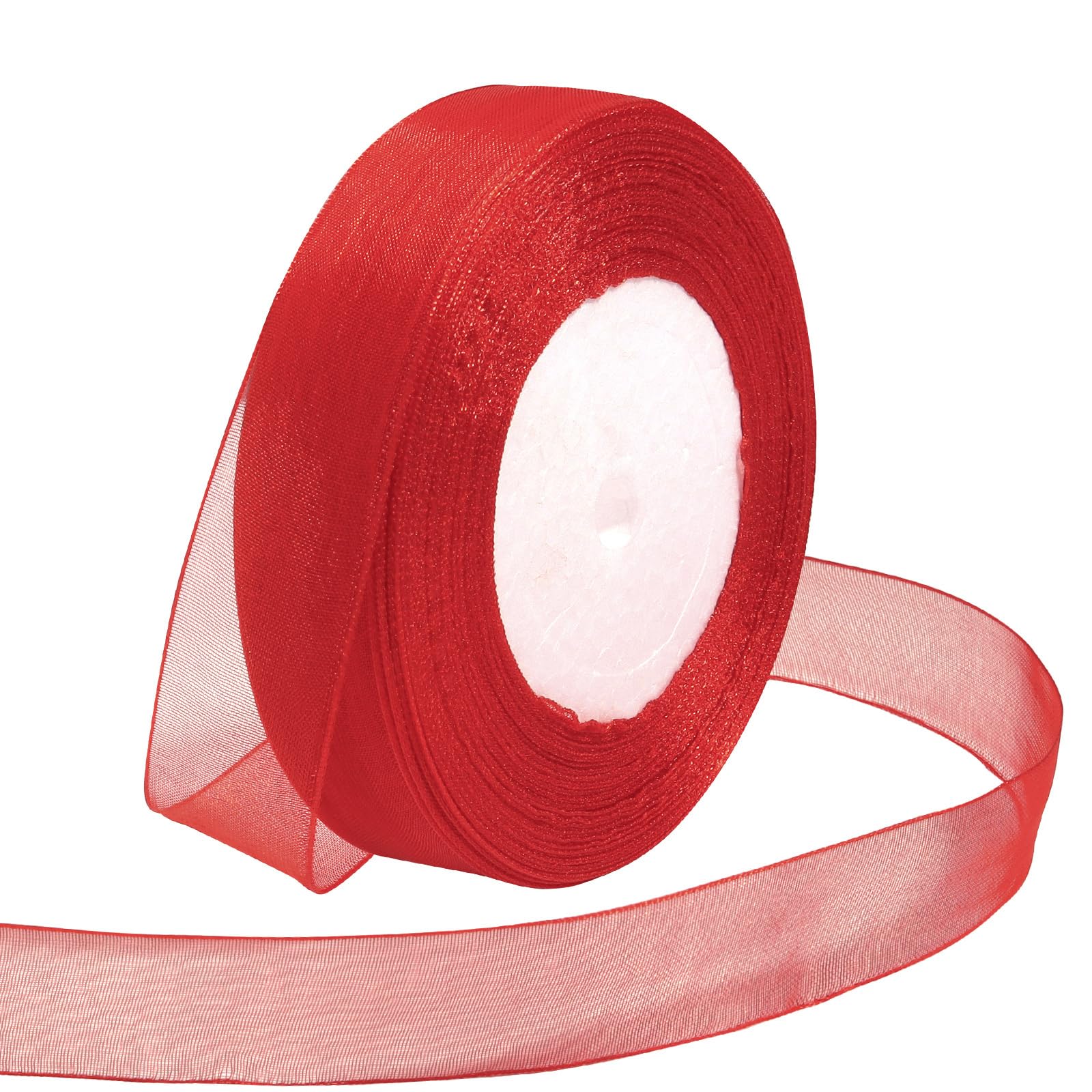 3/4 Inch Red Sheer Organza Ribbon - 50 Yards for Gift Wrapping, Flower Bouquets, Wedding Invitations & Crafts | Perfect for Christmas, Halloween & Party Decorations