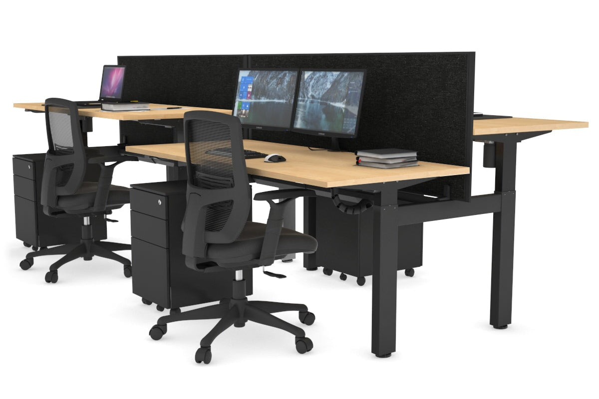 Adjustable 4-Person H Bench Workstation - Black Frame [1200L x 700W] - Perfect for Office, Workshop & Collaborative Workspaces