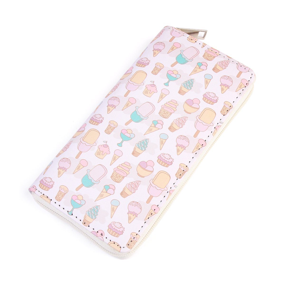 Stylish Fruit Print Zip Around Wallet for Women - Cute Purse with Card Slots & Phone Pocket (Ice Cream Design) - Perfect for Everyday Use, Travel, and Gift Giving