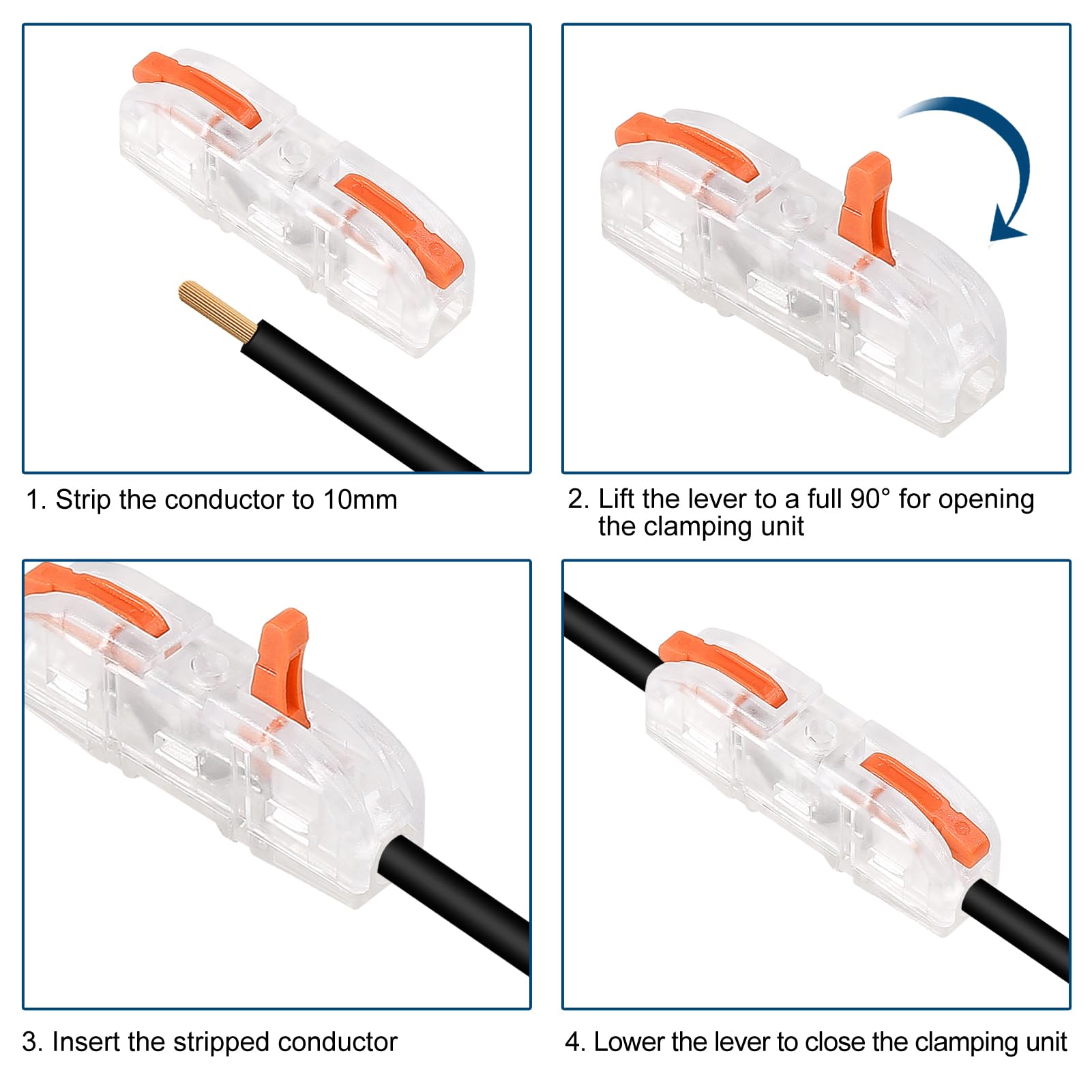 20pcs Orange Lever Wire Connectors - Compact 1 to 1 Inline Electrical Connectors for 28-12 AWG Wires | DIY Home Wiring, Electrical Repairs & Automotive Applications