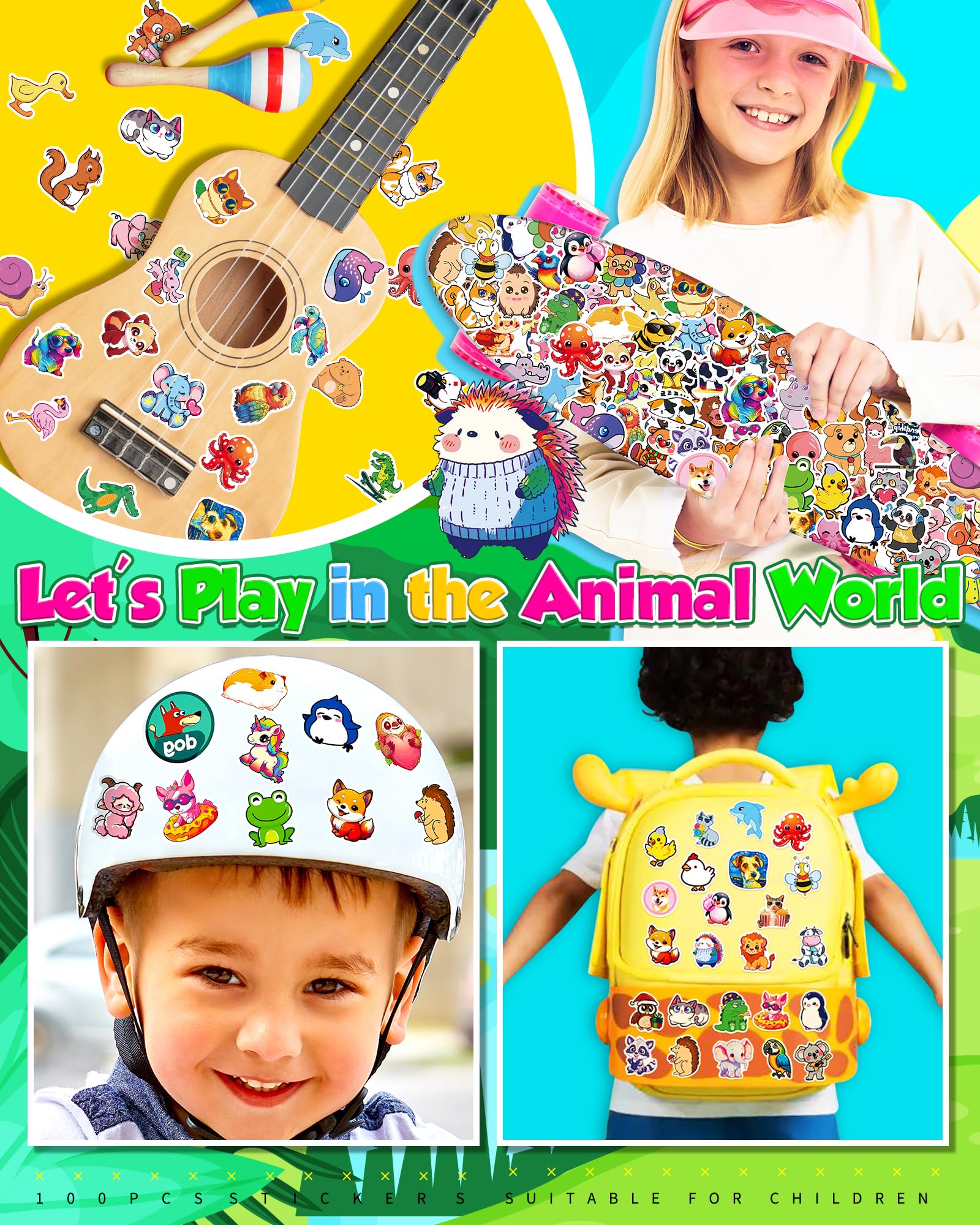 100Pcs Cute Animal Stickers for Kids - Waterproof Vinyl Decals for Water Bottles, Laptops, Phones, Cars & More - Fun Classroom Rewards & Elementary School Prizes - Perfect for DIY Crafts, Scrapbooking & Personalizing Belongings