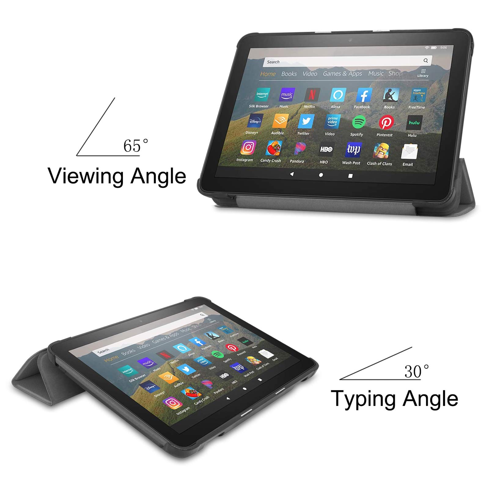 Premium Kindle Fire HD 8/HD8 Plus Case - Auto Sleep/Wake Trifold Stand Cover for 12th/10th Gen (2024/2022/2020 Models) - Perfect for Reading, Watching & Travel - Gray
