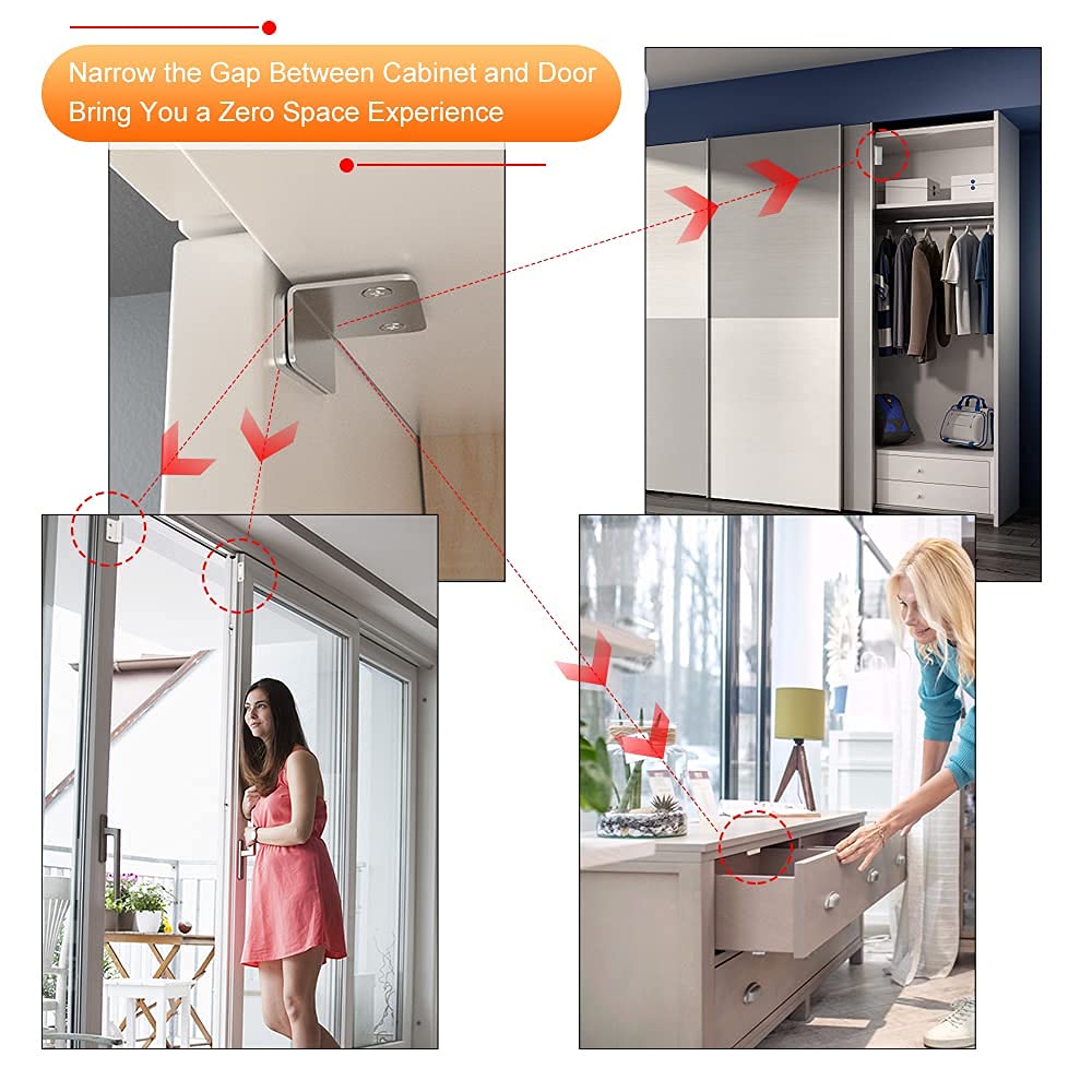 Jiayi 4 Pack Ultra Thin Magnetic Cabinet Catches & L-Shaped Drawer Magnets - Strong Adhesive Magnetic Latches for Kitchen Cabinets, Closets, Doors (Perfect for Securing Cabinets & Drawers in Homes, Offices & RVs)
