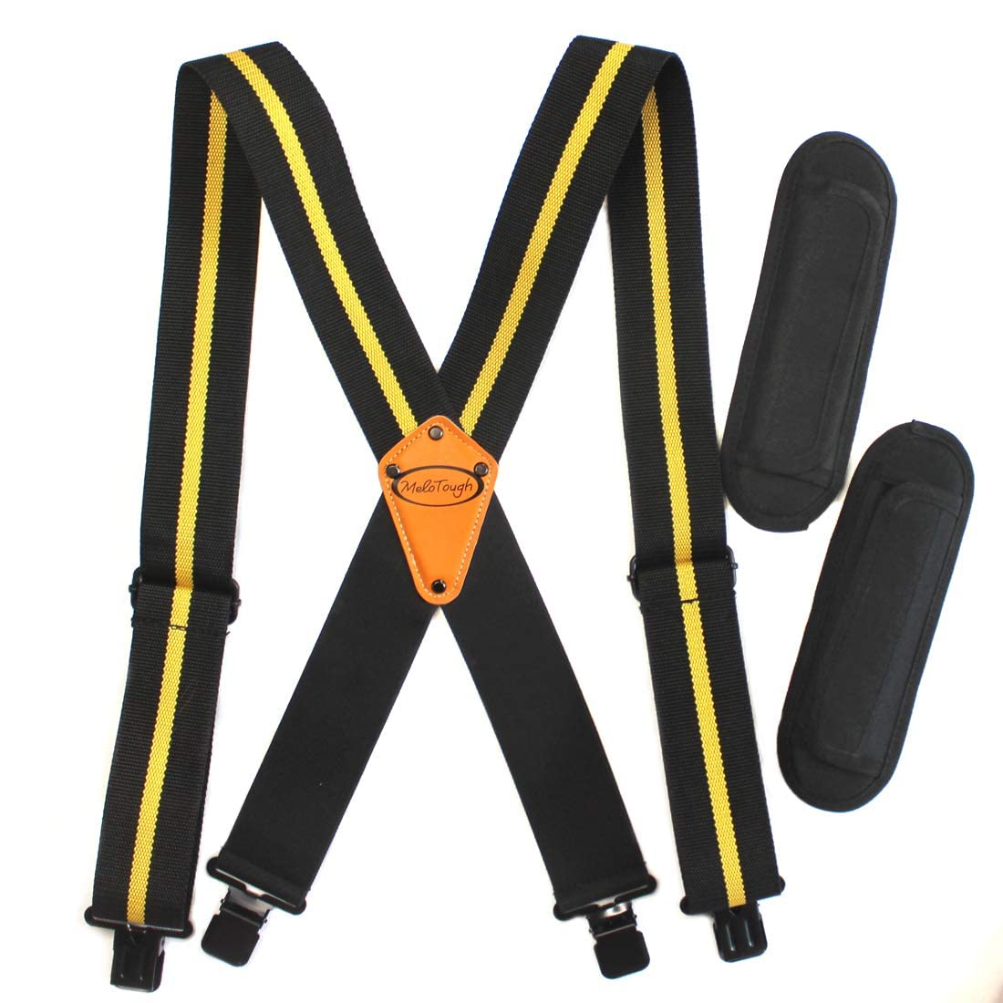 Heavy Duty Tool Belt Suspenders with Movable Shoulder & Padding - Adjustable Work Belt Suspenders for Construction, Carpentry & DIY Projects (Yellow Strip)