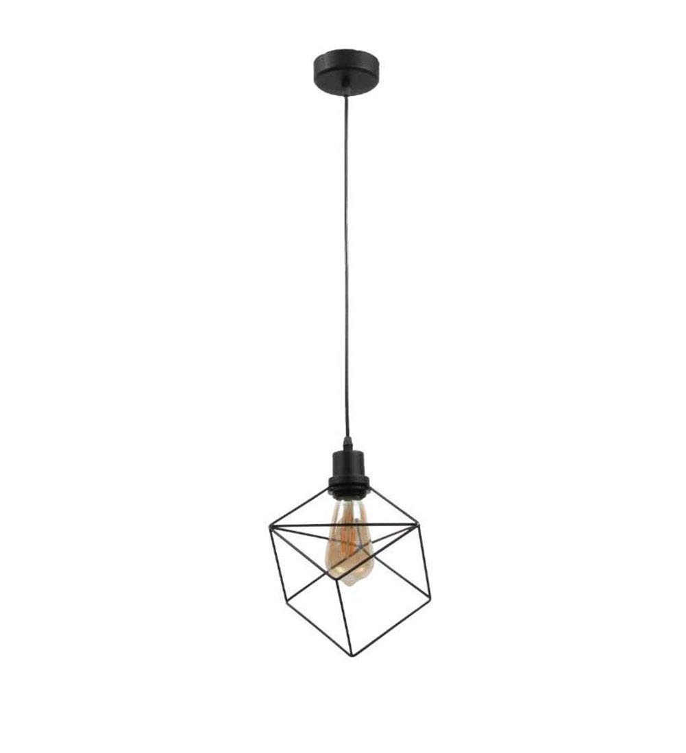 ShiSyan Black Iron Art Chandelier - Square Metal Wire Frame Pendant Light for Bedroom, Living Room & Dining Room | Modern Hanging Lamp for Home Decor & Interior Design