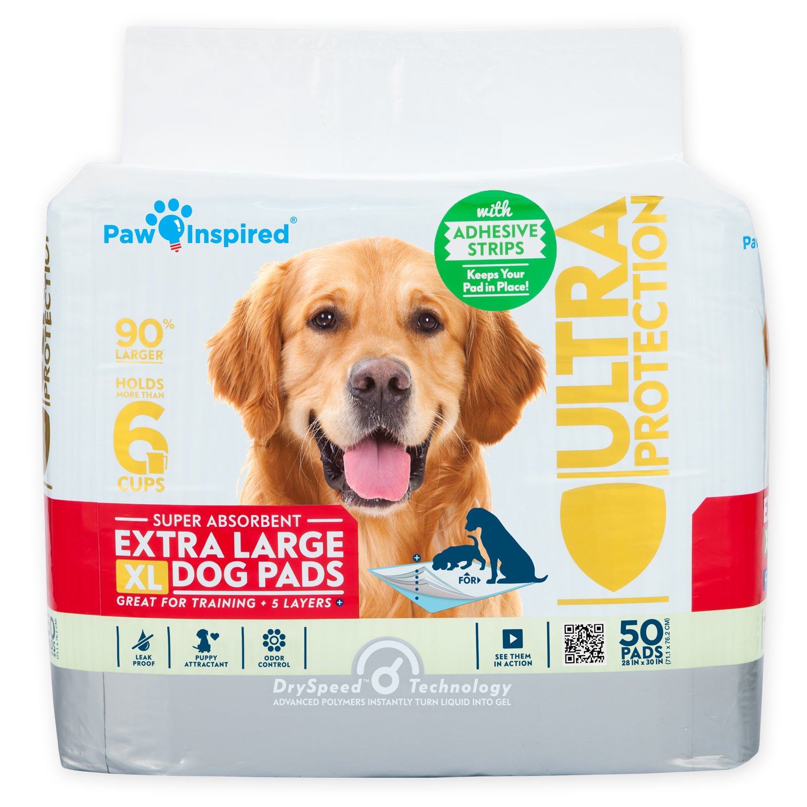 Extra Large 28”x30” Puppy Pads with Adhesive Strips - 300 Count Bulk Dog Potty Training Pads | Super Absorbent Leakproof Pee Pads for Puppies & Adult Dogs | Ideal for House Training, Crate Lining & Travel Use