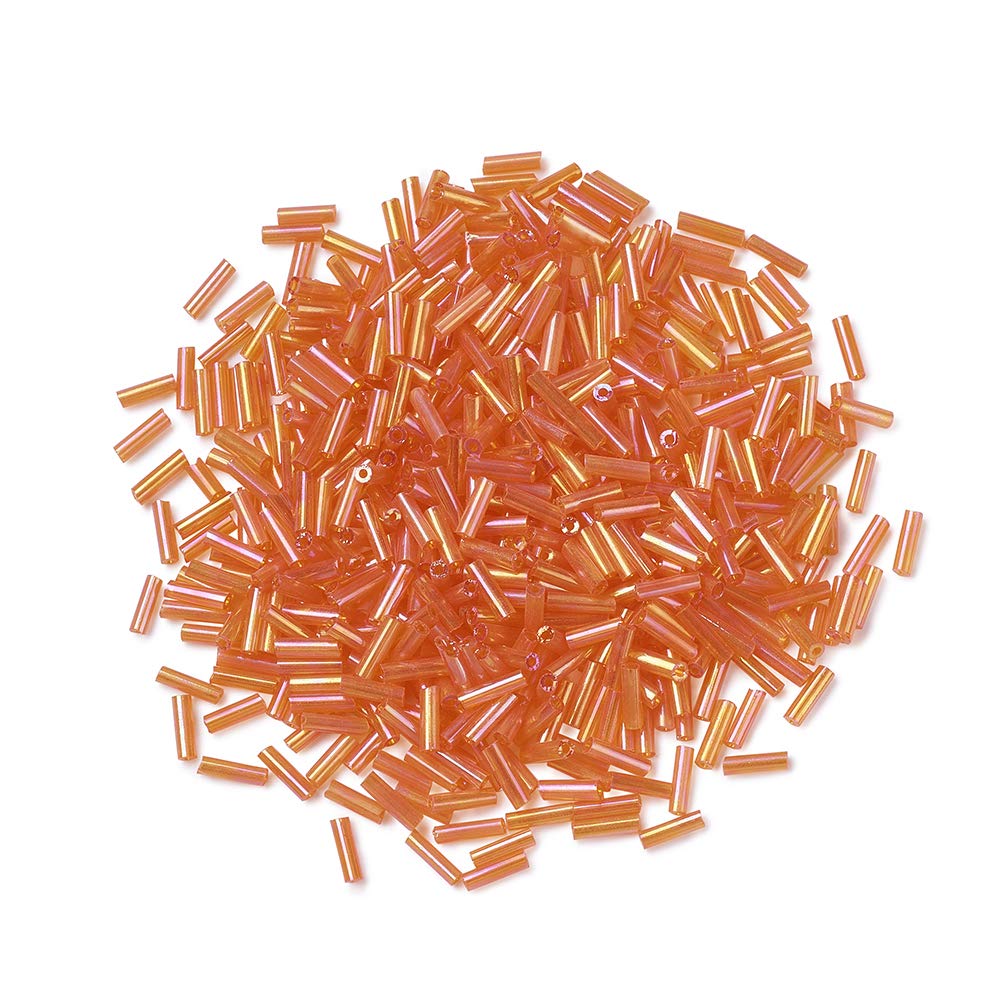 1250pcs Rainbow Glass Bugle Beads 6x1.8mm - AB Color Transparent Seed Spacer Beads for Jewelry Making (Orange) - DIY Bracelets, Necklaces, Earrings & Crafts - 50g Loose Glass Beads Bulk Supplies