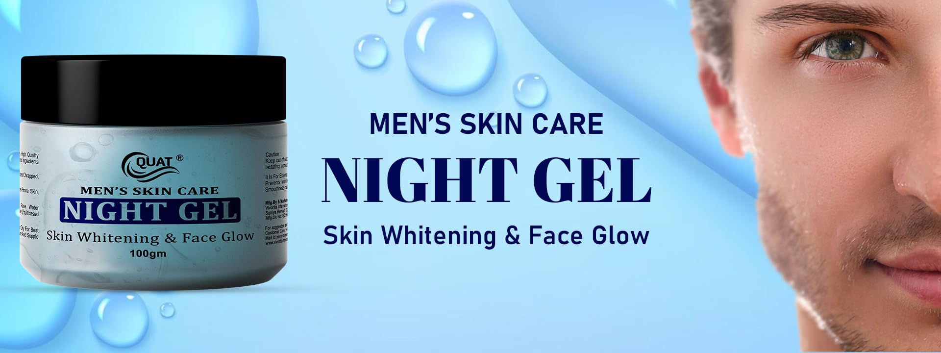 Quat Men Night Gel - 100ml Hydrating & Brightening Face Moisturizer for Men with Natural Ingredients | Perfect for Overnight Skin Repair & Glowing Complexion
