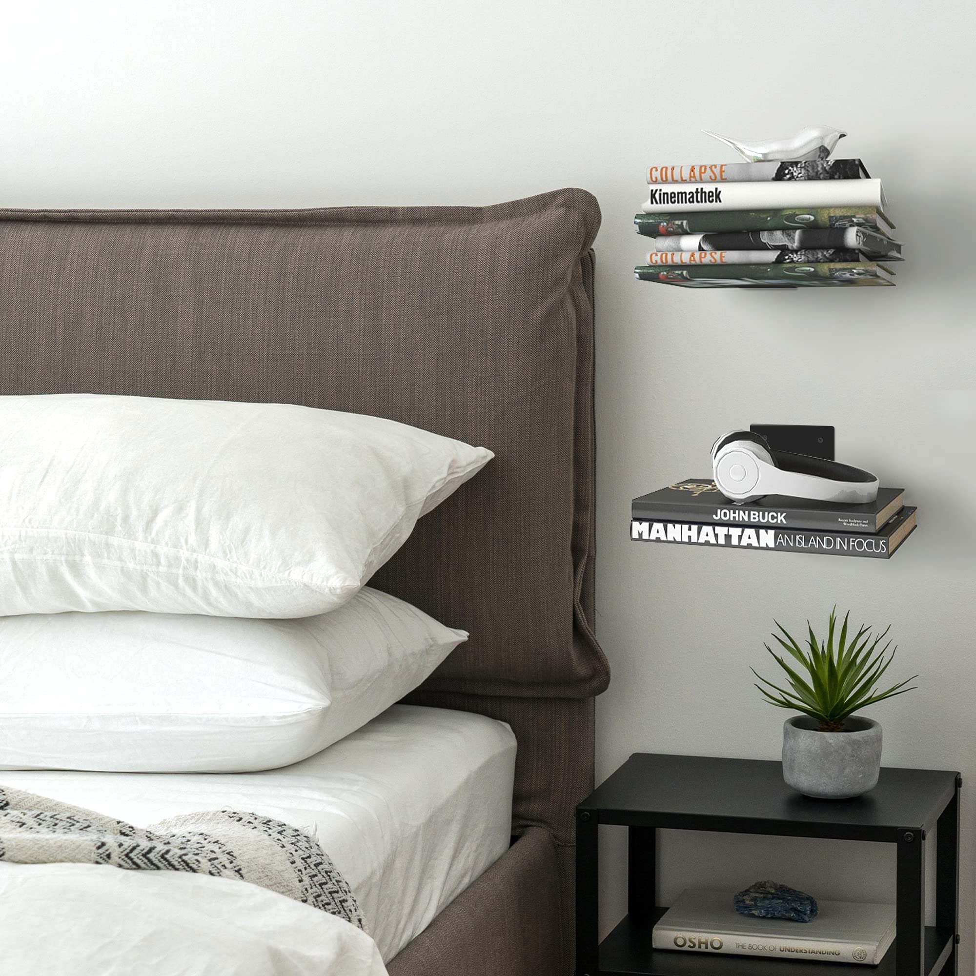 STORAGE MANIAC Floating Bookshelves - Heavy Duty Steel Wall Mounted Invisible Shelves (4-Pack, Black) - Perfect for Bedroom, Living Room & Office Decor - Organize Books, Photos & Decorative Items