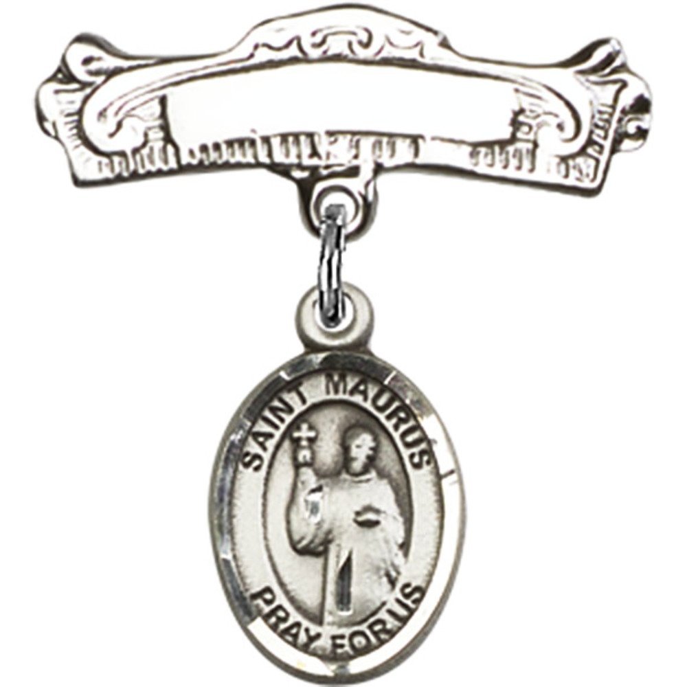 Sterling Silver Baby Badge with St. Maurus Charm - 7/8