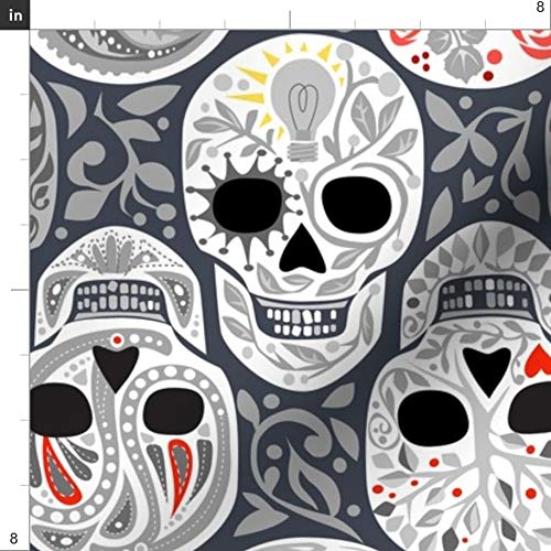 Spoonflower Fabric - Calaveras Skeleton Skull Day of the Dead Gothic Halloween Bones Sugar Black Printed on Soft Minky Fabric Fat Quarter - Perfect for Sewing Baby Blankets, Quilt Backing & Plush Projects - DIY Home Decor, Costume Making & Crafting