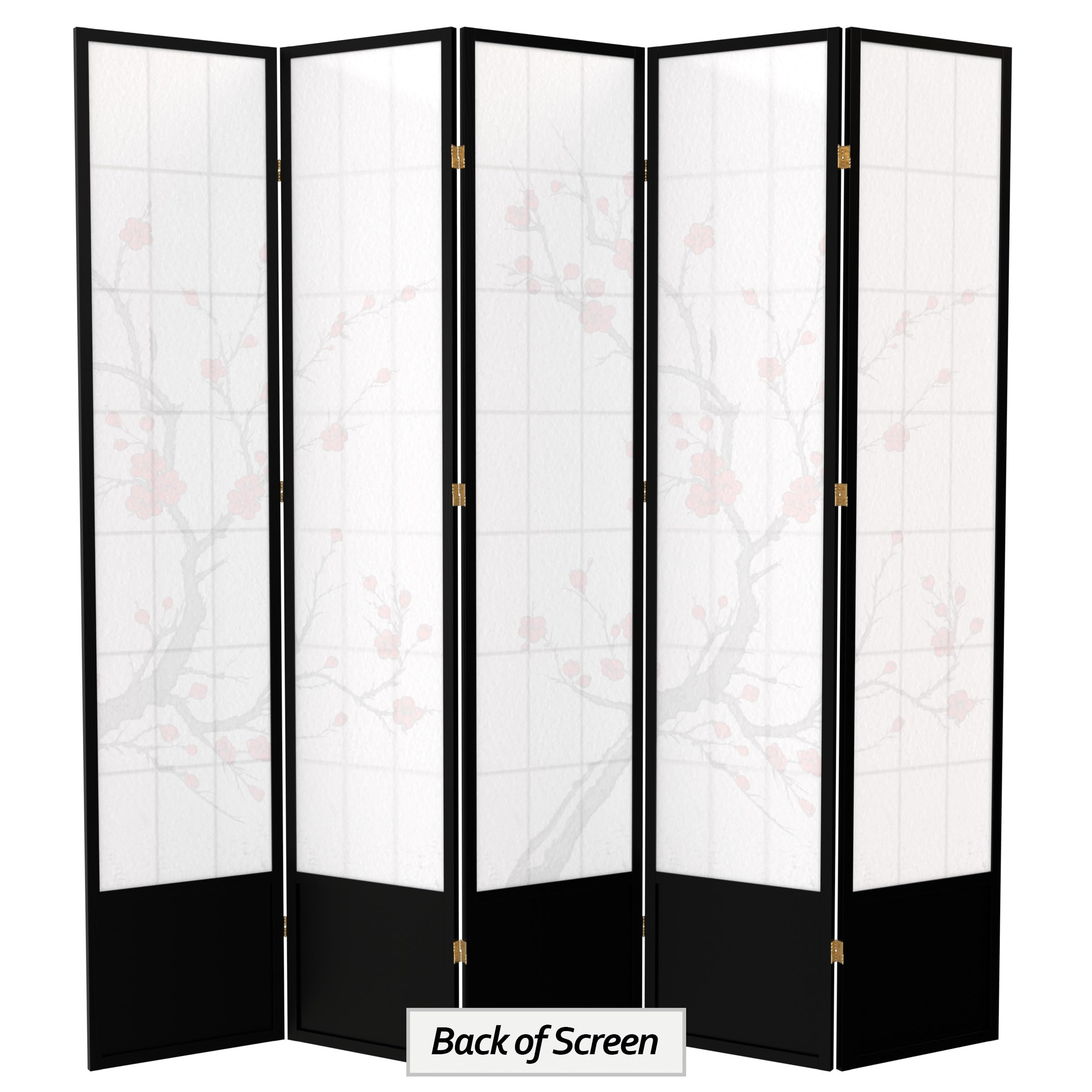 5-Panel Black Room Divider Screen - Red Lantern SS-84CBLSS - Privacy Partition for Home Office, Living Room & Bedroom
