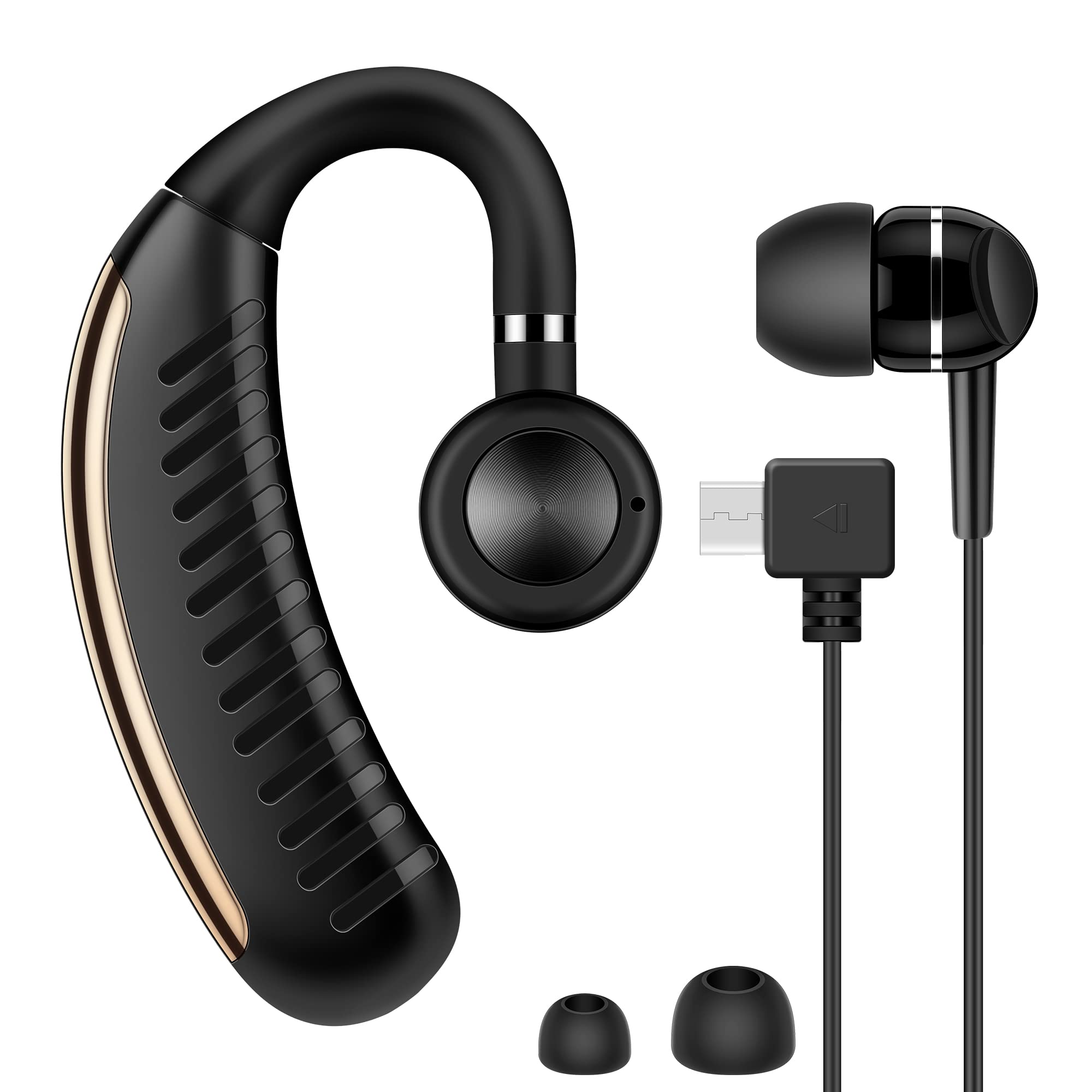 Bluetooth Earpiece V5.0 - Wireless Headset with Microphone, 48H Battery Life, IPX7 Waterproof, Noise Cancelling for iPhone/Android/Samsung - Perfect for Driving, Business Calls & Office Work