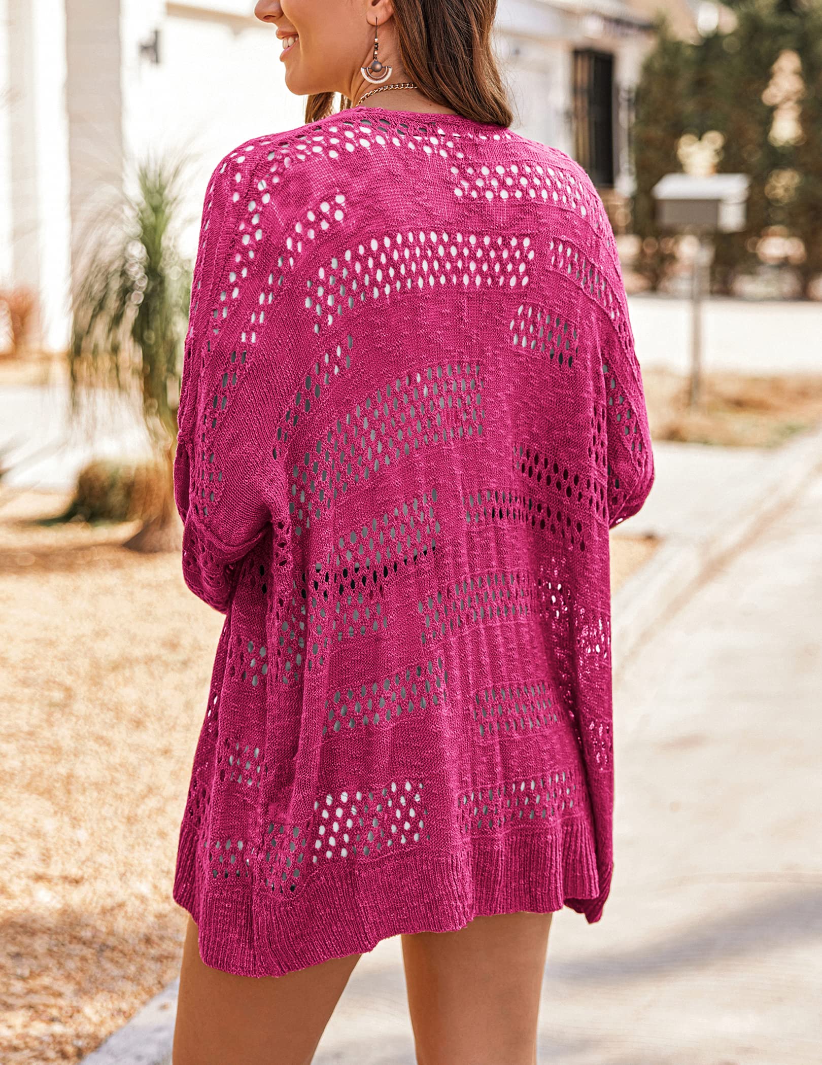 Hotouch Lightweight Crochet Cardigan for Women - Long Sleeve Open Front Knit Oversized Sweater | Perfect for Spring Layering, Beach Cover-Up & Casual Outfits