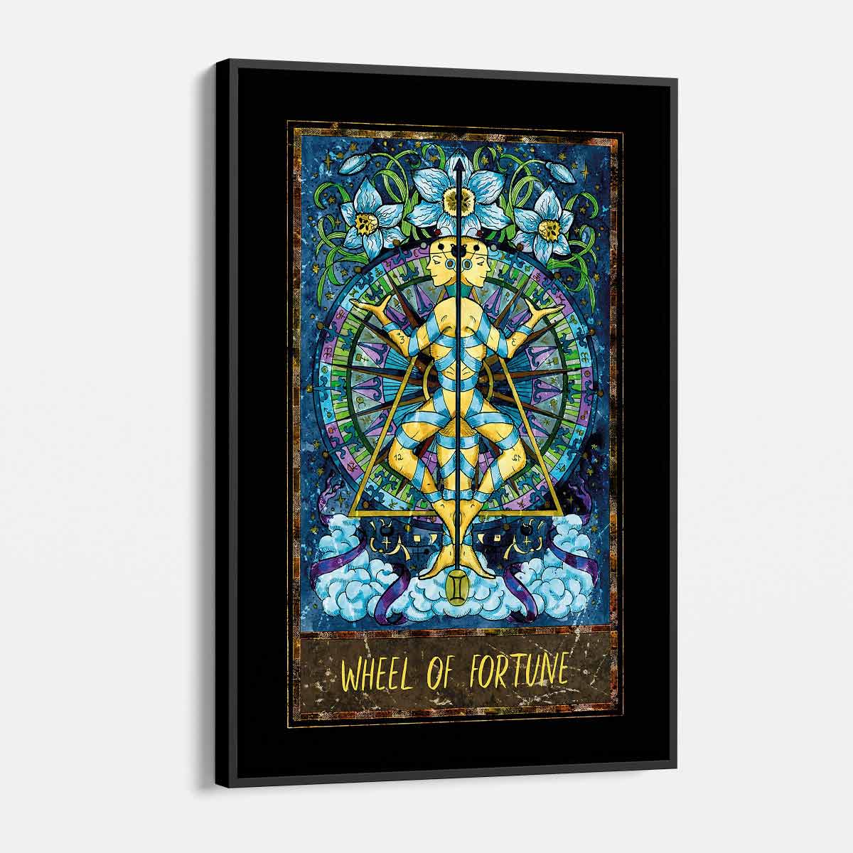Blue Wheel of Fortune Tarot Card Wall Art Canvas Print - Spiritual Decor for Home, Office & Meditation Space (8126)