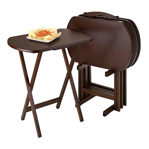 2-Piece Lacquered Wooden Snack Table Set - Foldable Rectangular Tray Tables for Snacks, Beverages, Books - Perfect for Living Room, Bedroom, Patio & Outdoor Use (Brown)