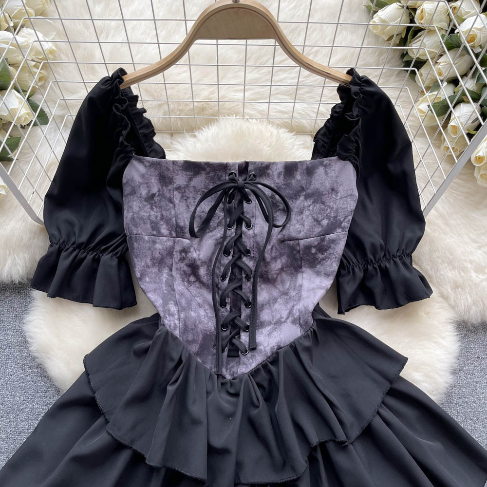 Elegant French Court Style Square Neck Puff Sleeve Midi Dress with Flared Skirt | Vintage Inspired Women's Formal Gown for Weddings, Parties & Special Occasions