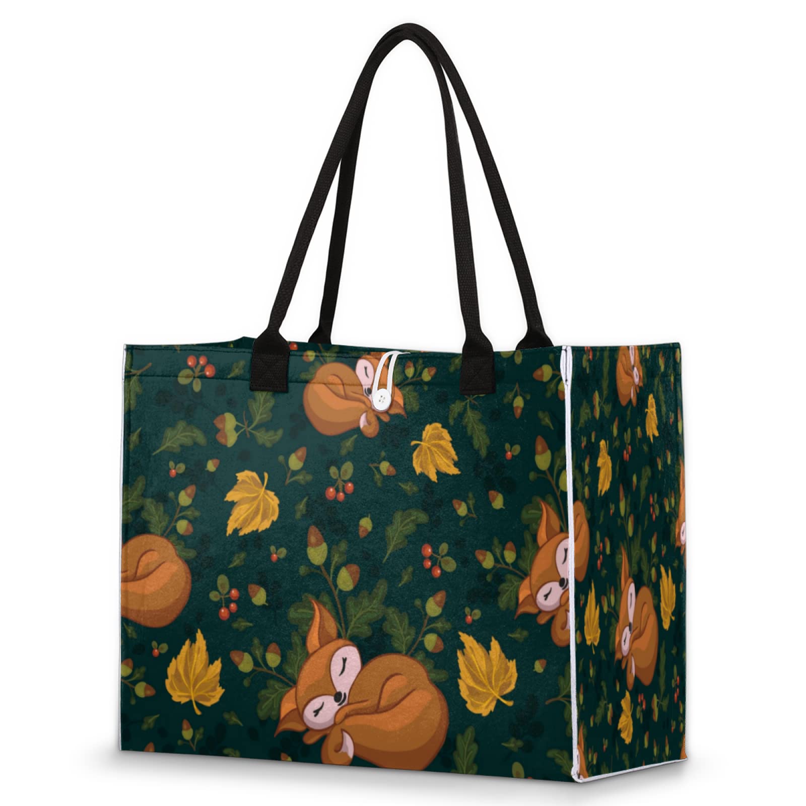 Sleeping Fox Autumn Oak Leaves Tote Bag for Women - Reusable Grocery Shopping Bag, Work & Travel Tote, Beach & Pool Bag - Perfect Gift for Outdoor Activities, Picnics, and Daily Errands