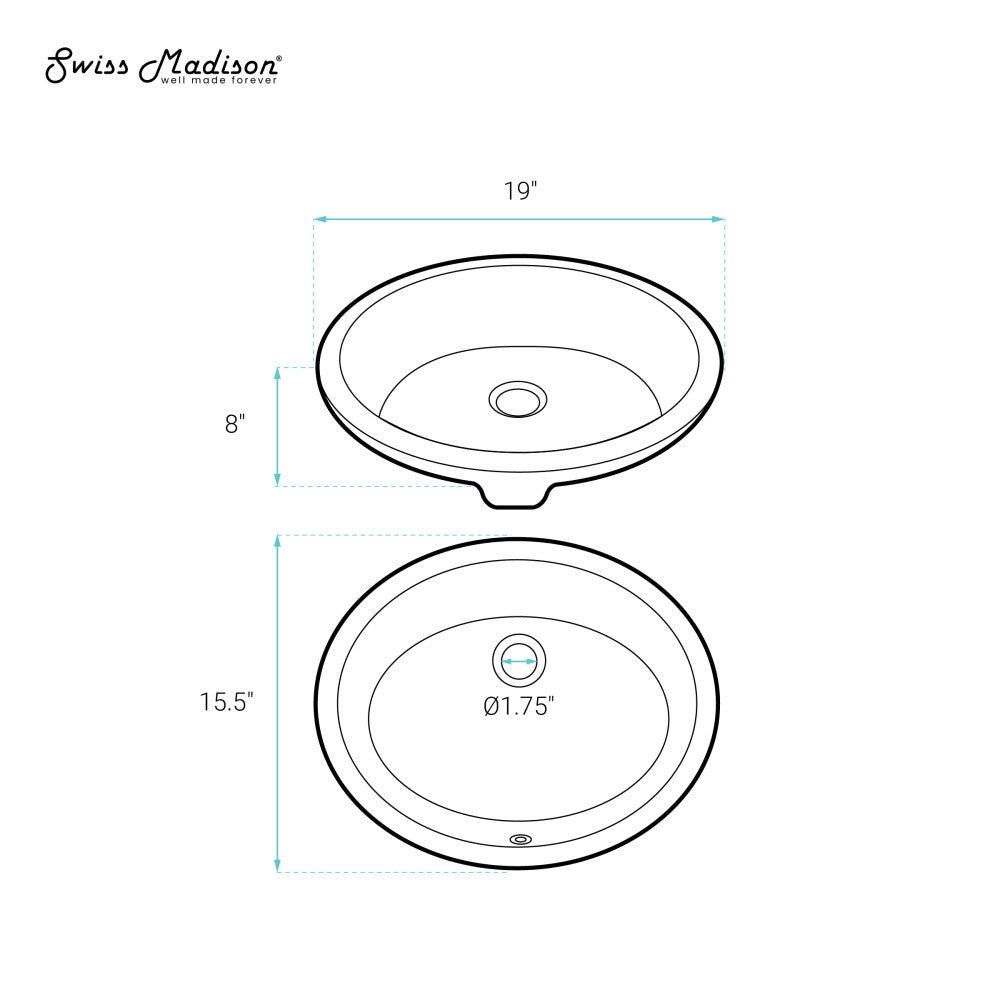 Monaco 18-Inch Oval Undermount Bathroom Sink - Premium Porcelain Drop-in Vessel for Vanity & Powder Room Installation