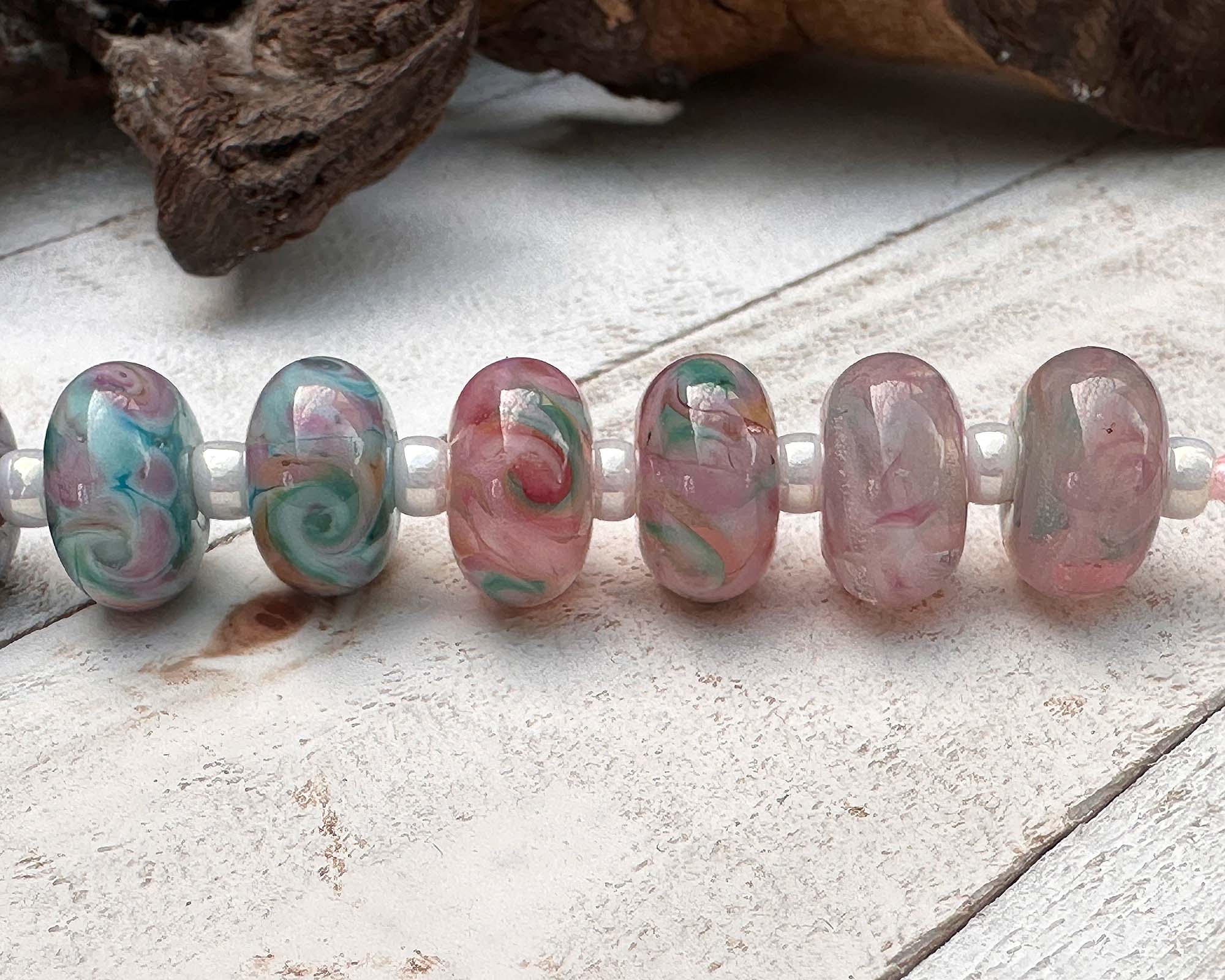 18pcs Pink Lampwork Glass Beads Set - Handmade Spring Blossoms Design for Jewelry Making, DIY Crafts, Bracelets & Necklaces - Perfect for Boho Style Accessories and Gift Giving