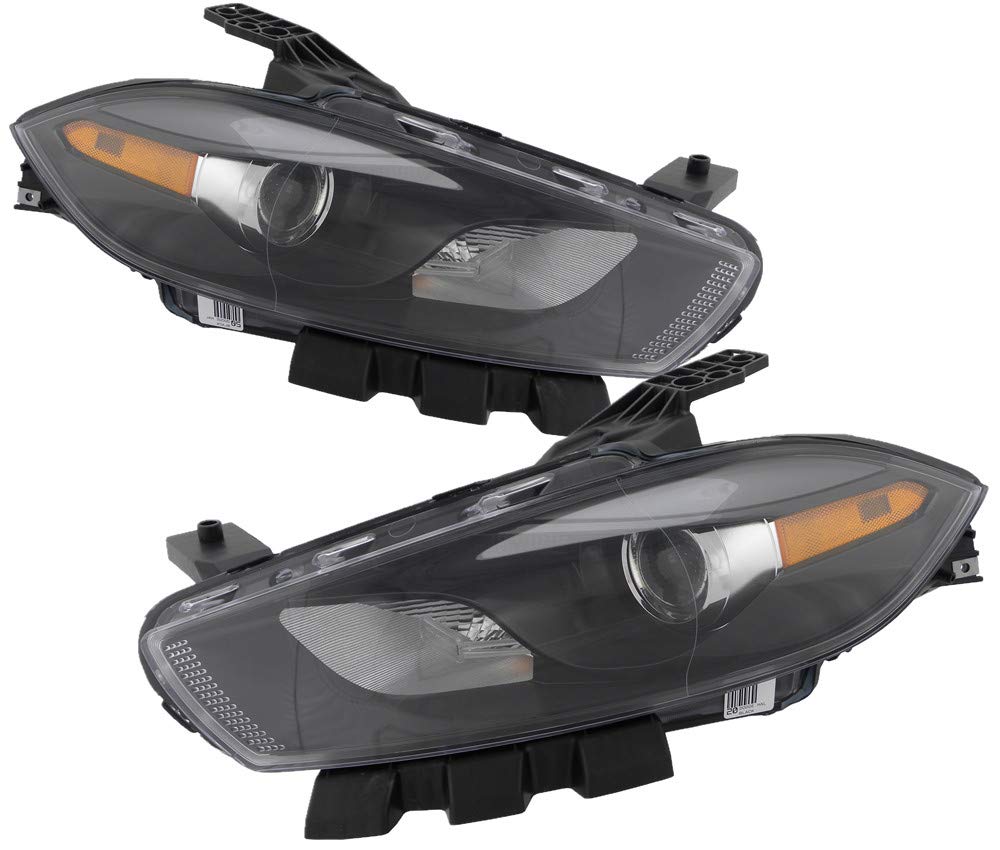 2013-2015 Dodge Dart Halogen Headlights Set - Black Trim Replacement Lamps for Driver & Passenger Side | Perfect for Night Driving & Car Upgrades