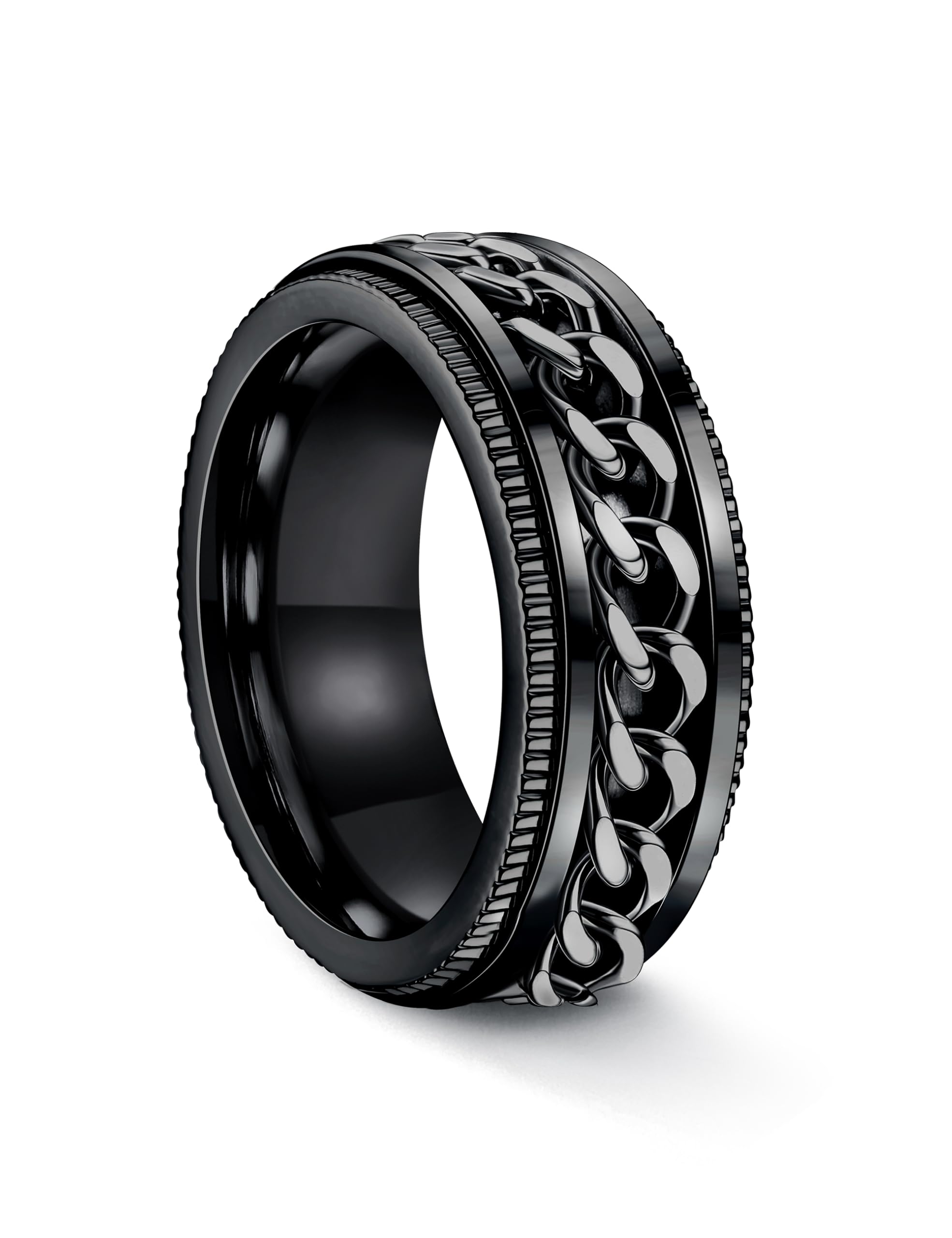 FIBO STEEL Stainless Steel Fidget Spinner Ring for Men & Women - Anxiety Relief, Stress Reduction, Black Wedding Band (8mm, Size 7-14) | Perfect for Office, Travel & Everyday Wear