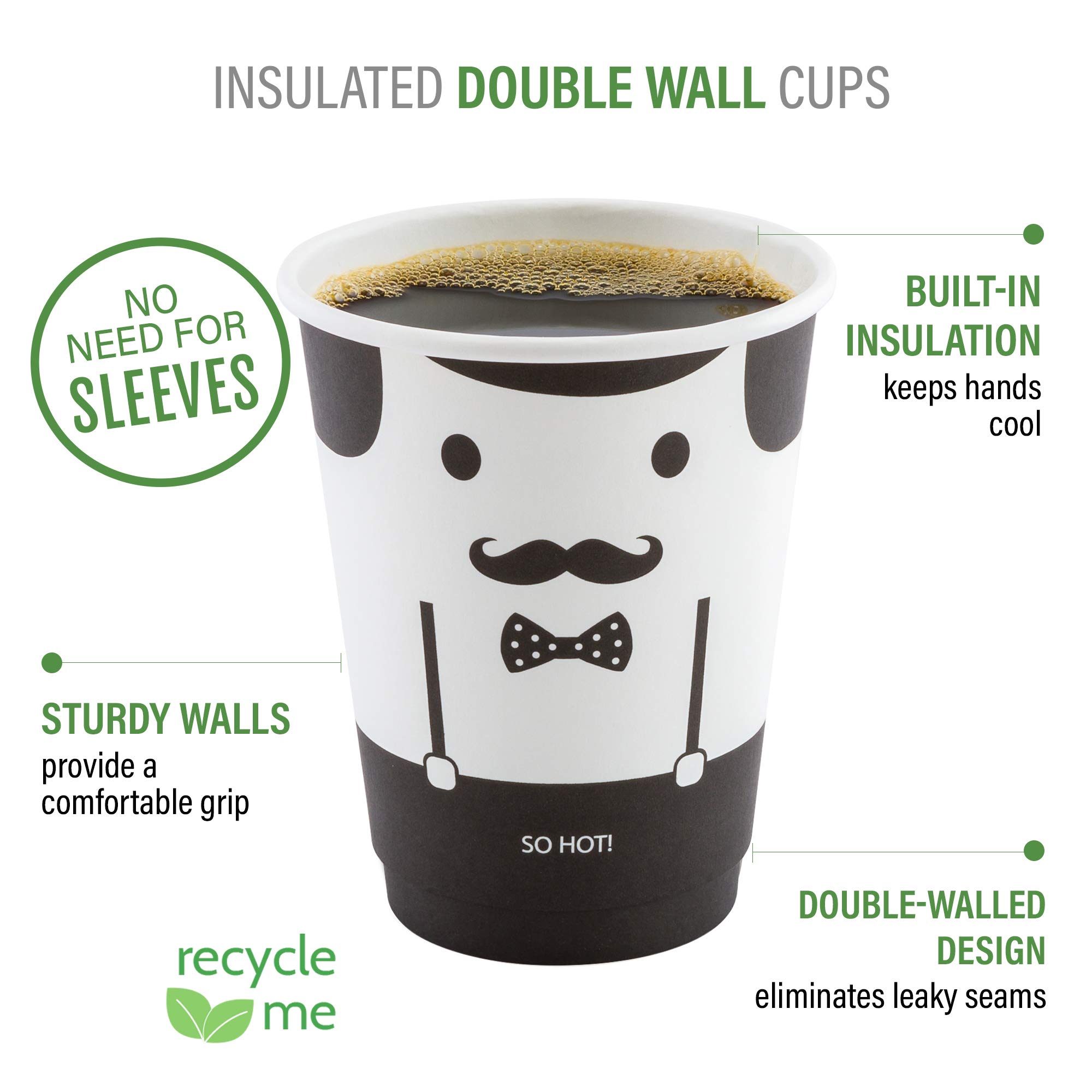 Restaurantware 16oz Disposable Paper Coffee Cups - 25 Pack Leakproof & Insulated Hot Cups with Matching Lids (Sold Separately) | Eco-Friendly Black & White Design for Cafes, Offices & Home Use