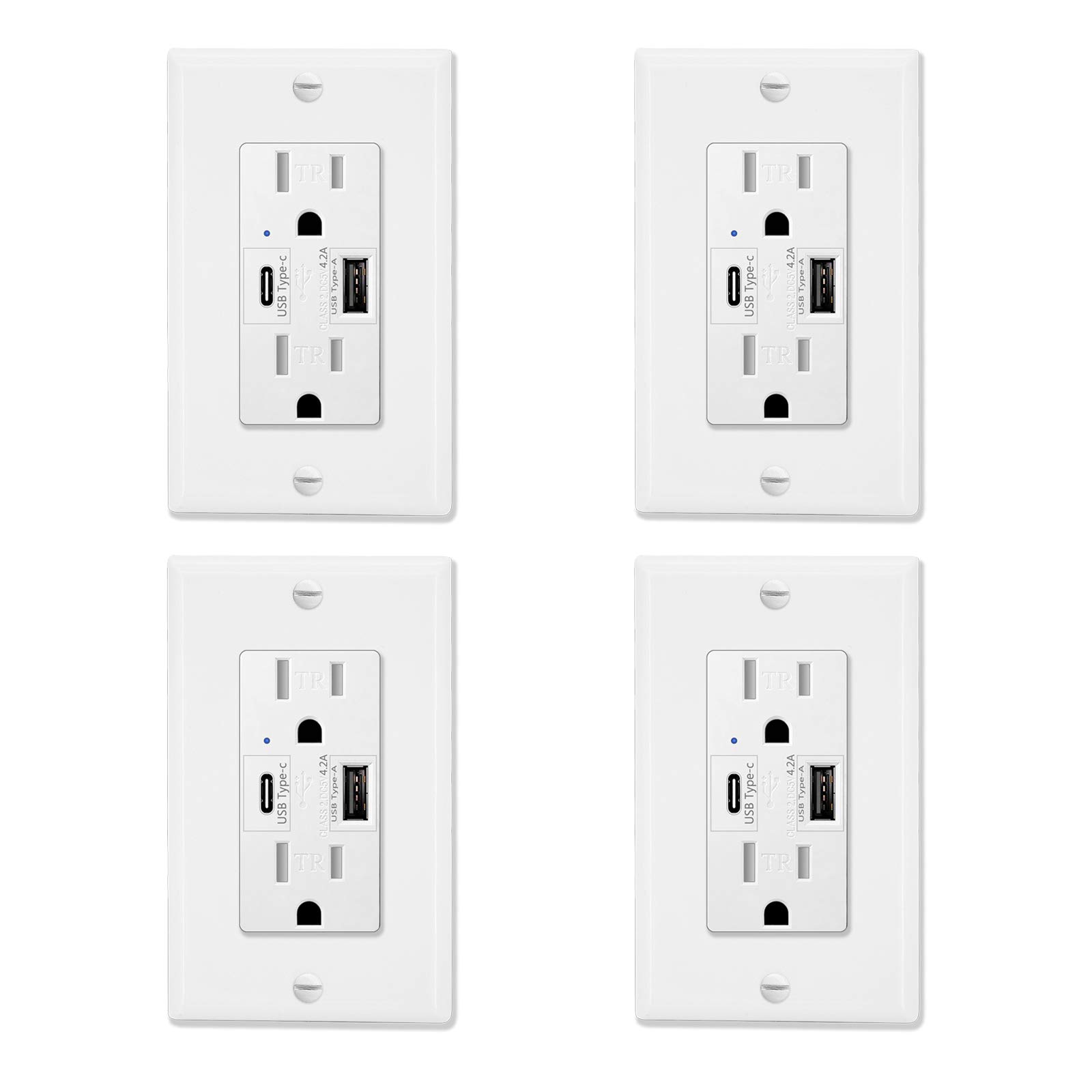 Greencycle 4-Pack USB-C Charger, 15A Tamper-Resistant Outlet - Compatible with Apple/Samsung/Google Devices (UL Listed) for Home & Office Use