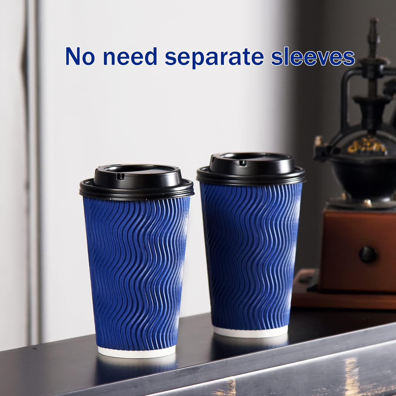 16 oz 90 Pack Disposable Coffee Cups with Lids & Straws - Insulated Hot/Cold Paper Cups for Espresso, Tea, Bubble Drinks - Reusable Ripple Design Protects Hands - Perfect for Coffee Shops, Office Breakrooms & Takeout Beverages