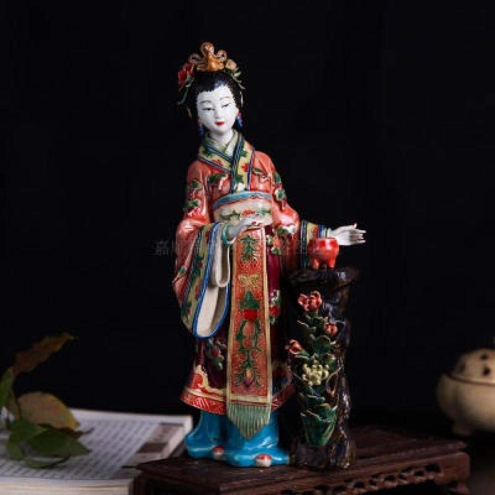 Chinese Classical Lady Sculpture - Handcrafted Ceramic Beauty Statue for Home Decor, 11.23 Inch Height - Perfect for Living Room, Office & Feng Shui Display
