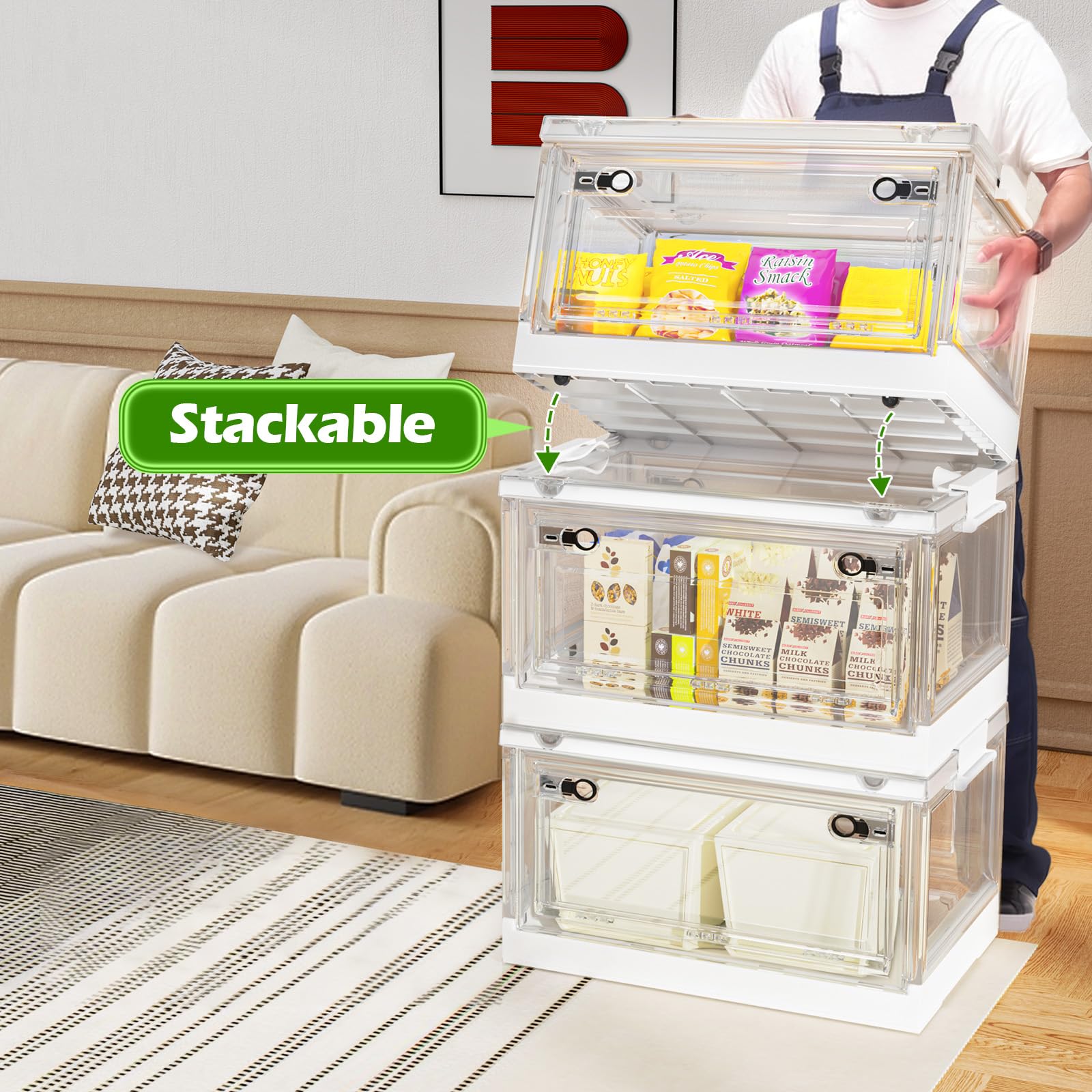Clear Stackable Storage Bins with Lids & Wheels - 144QT for Home & Dorm Organization