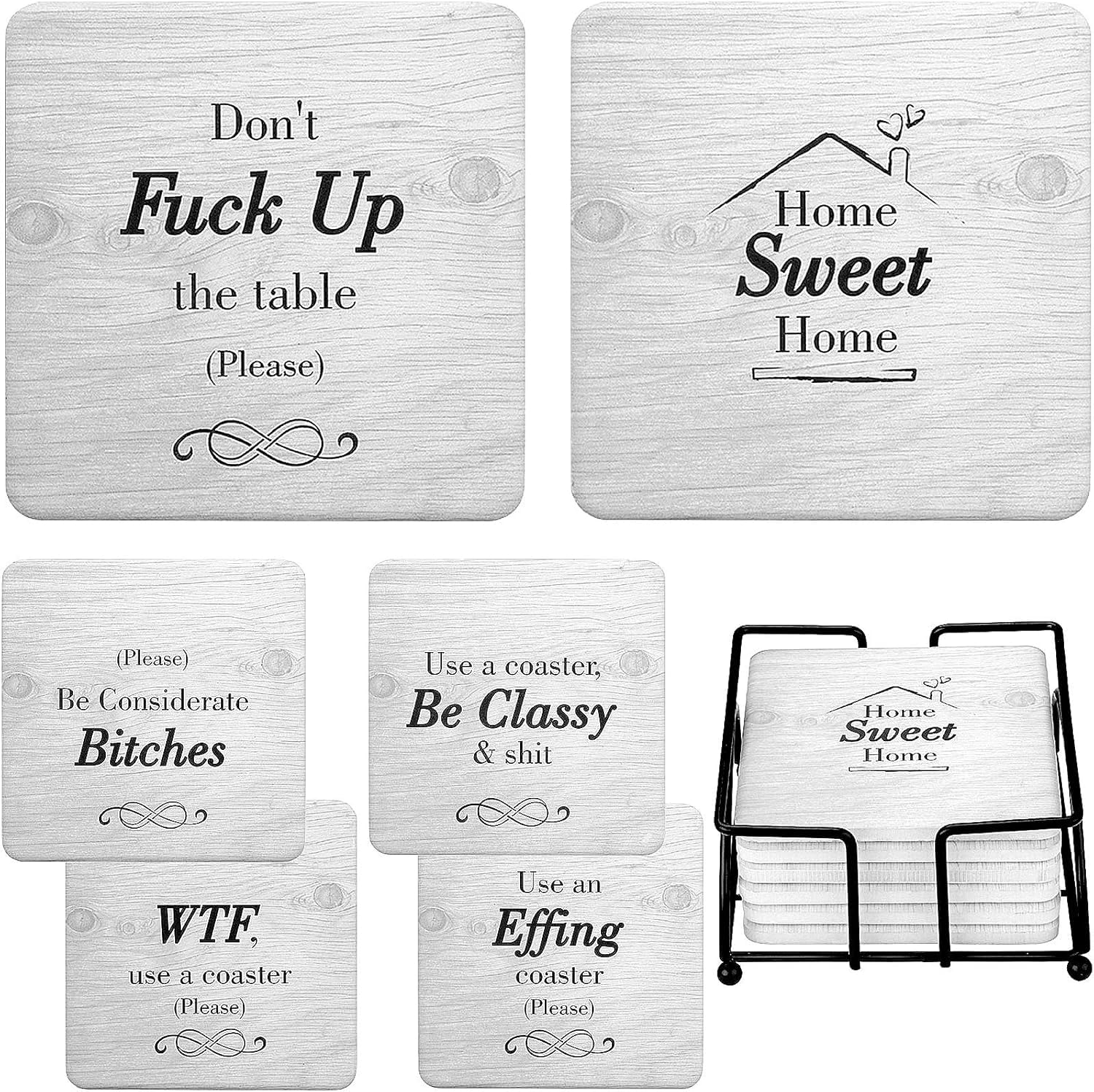 Funny White Elephant Gifts for Adults - Secret Santa Coasters Set with Holder - Christmas Stocking Stuffers for Men & Women - Gag Gifts for Couples, Birthday & Housewarming - Cool Friend Presents for Her & Him - Perfect for Office Parties, Holiday Gatherings & Gift Exchanges
