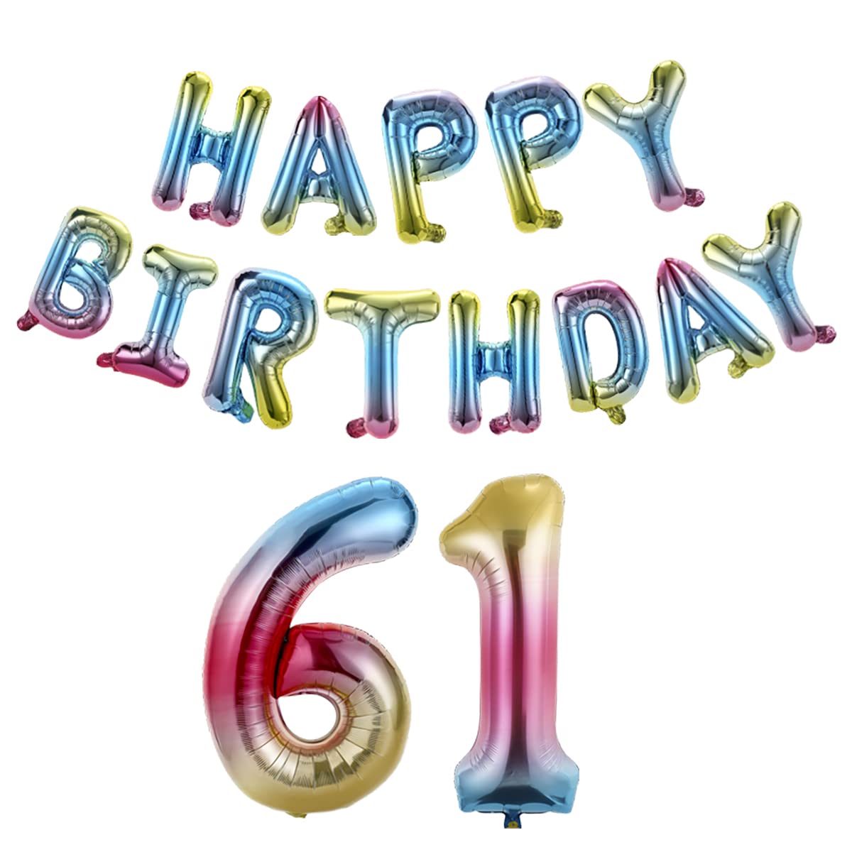 61st Birthday Party Decorations - 40 Inch Happy Birthday Number 61 Banner with Rainbow Gradient Foil Balloons for Men & Women - Perfect for Anniversary Celebrations, Retirement Parties & Milestone Events