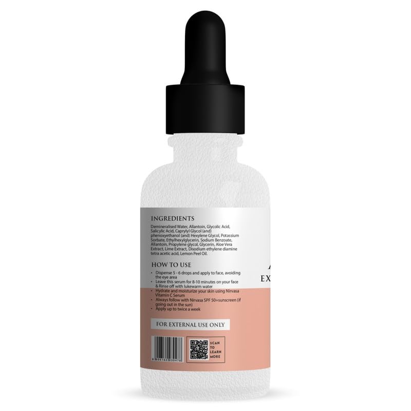 Nirvasa AHA + BHA Exfoliating Serum for Face - 10% Glycolic Acid & 2% Salicylic Acid with Lime Pearl Extract | Deep Cleansing, Pore Minimizing, Dead Skin Removal | Silicone Free, Paraben Free, Vegan & Cruelty Free (30ml) | Perfect for Daily Skincare Routine & Acne-Prone Skin